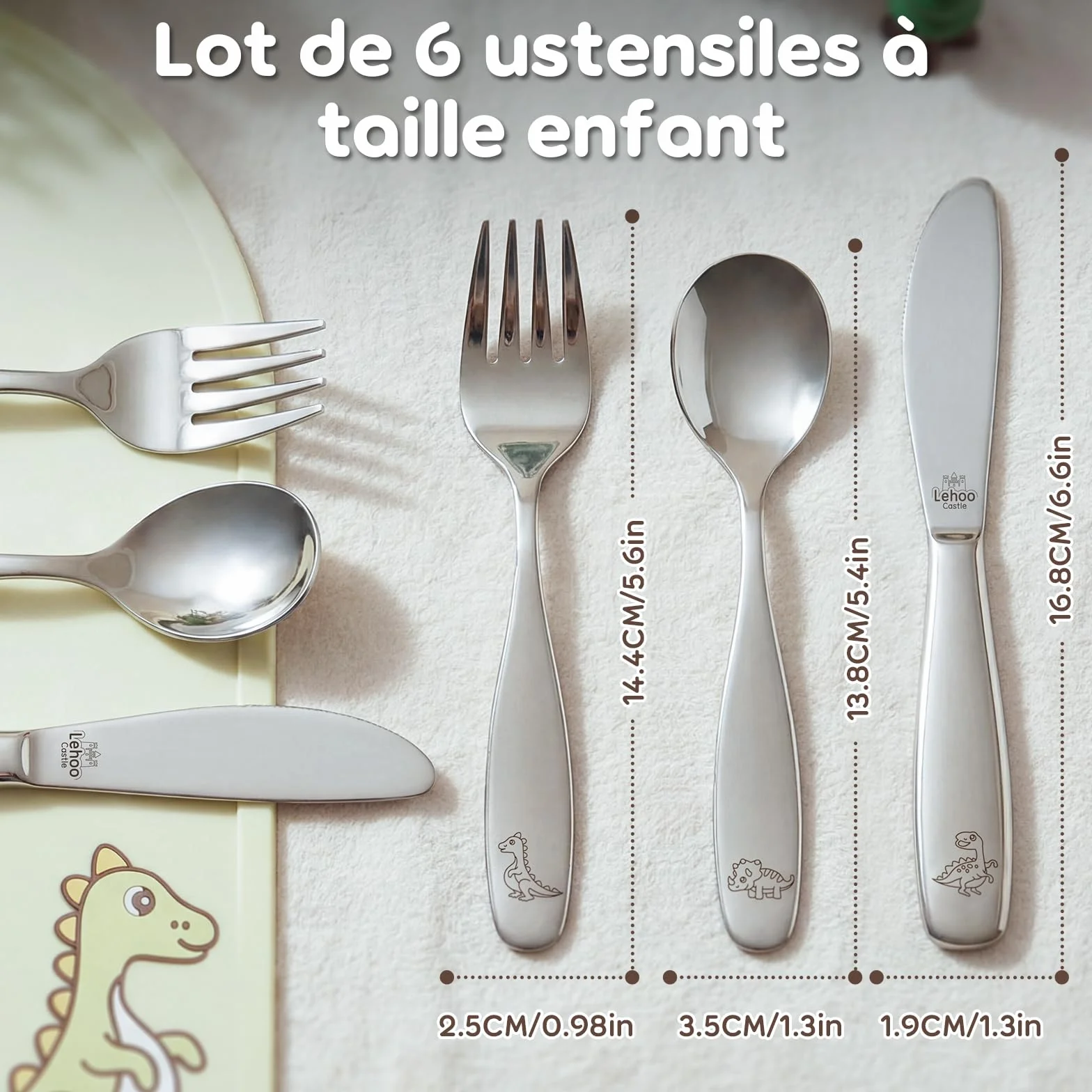 Lehoo Castle Couvert Enfant Inox 6 PCS Set Bebe 3+ Ans