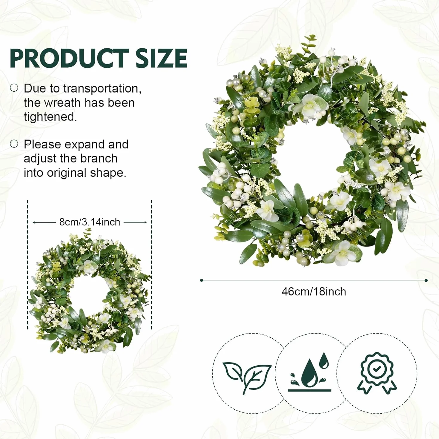 Couronne d'Eucalyptus Artificielle 46 cm pour Décoration de Porte
