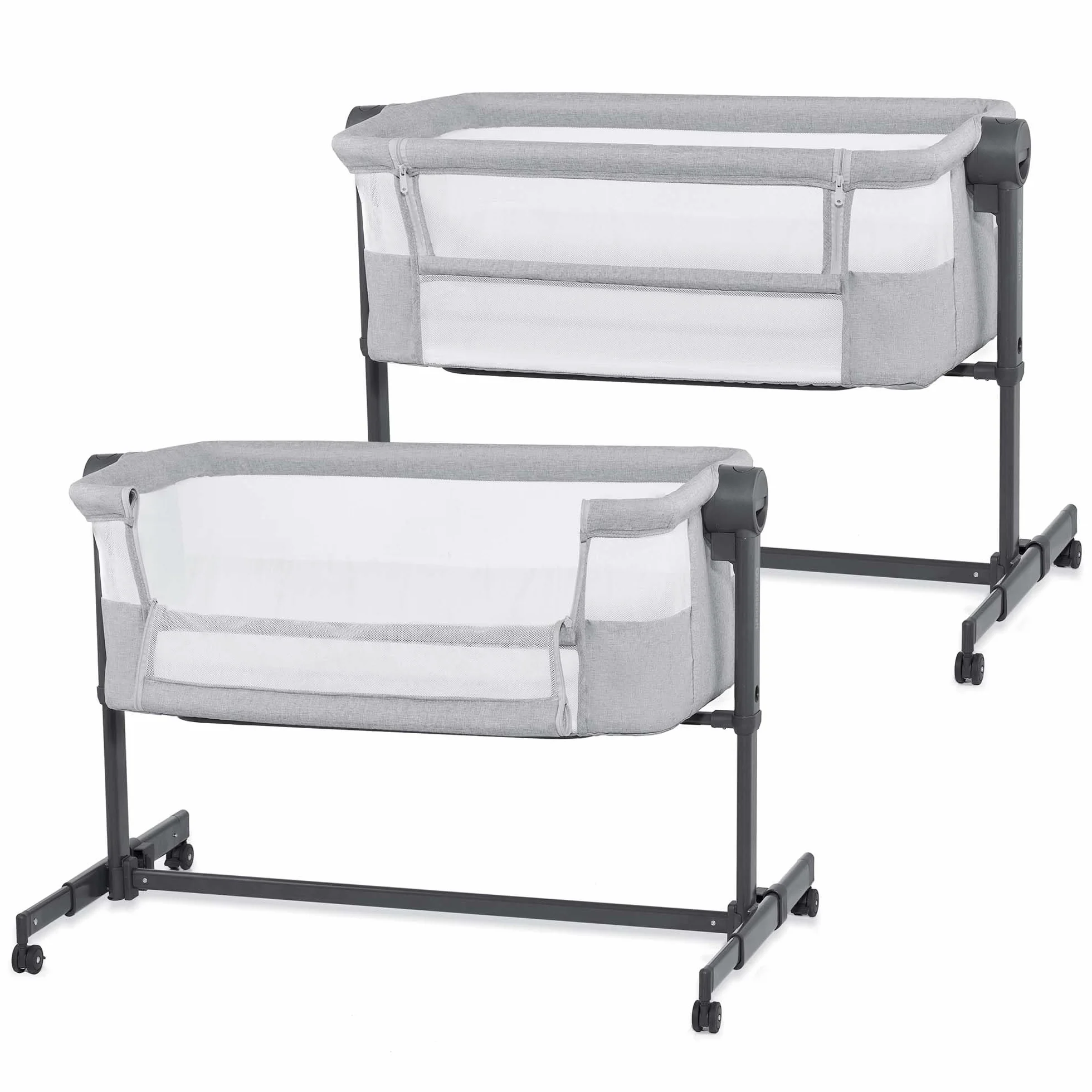 Kinderkraft NESTEE UP 2 Lit bébé cododo avec matelas, réglage hauteur, pieds réglables, gris clair