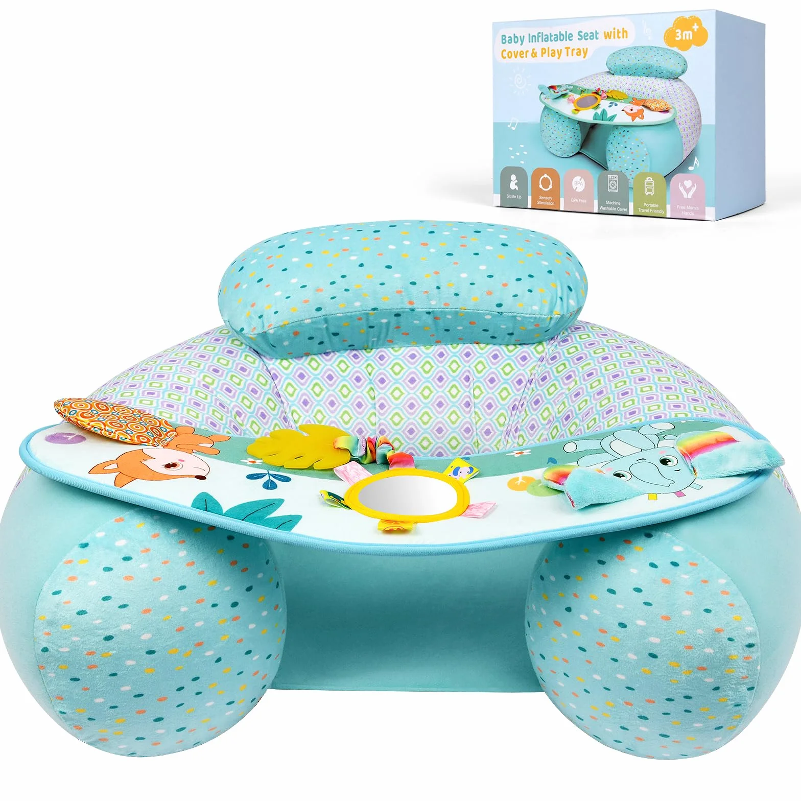 Siège Gonflable pour Bébés 3 Mois+ Soutien du Dos Bleu