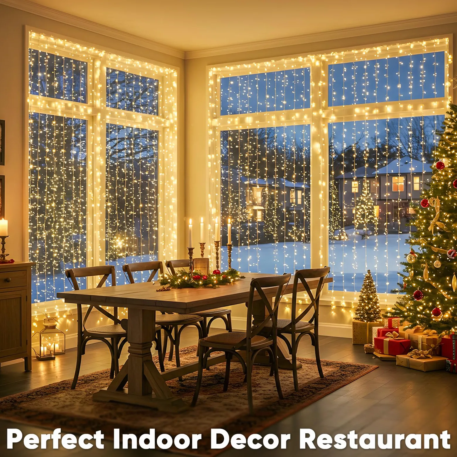 suddus Rideaux lumineux de Noël à 600 DEL pour extérieur, 3 x 6 m, à brancher avec télécommande, lampes murales pour Noël, dortoir, mur, fenêtre, mariage, fête, décoration d'anniversaire, blanc chaud