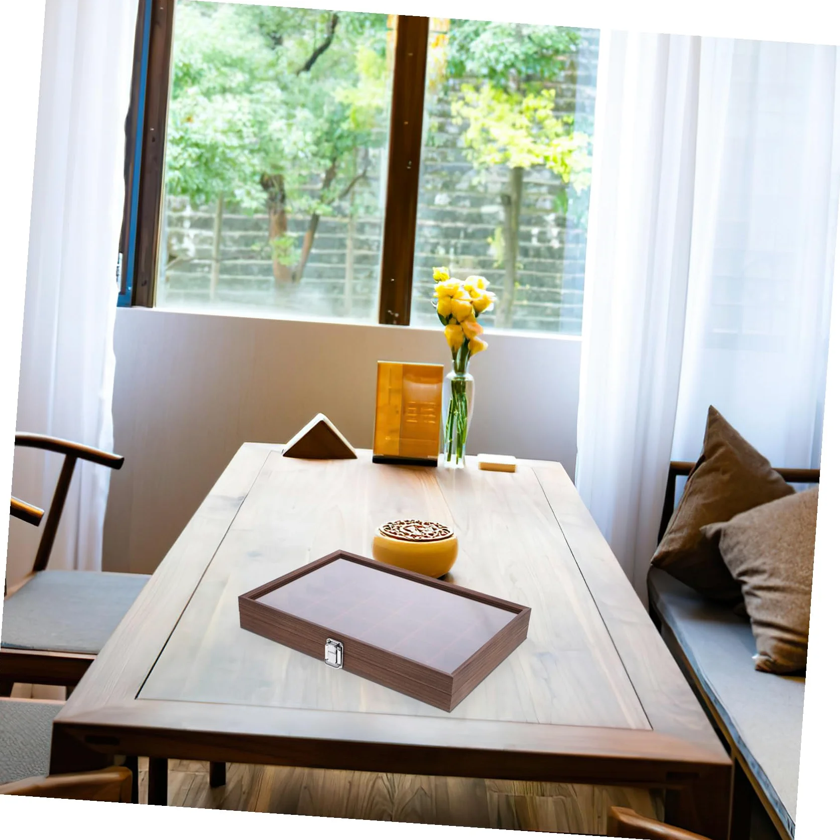 Ipetboom Boîte à Sachets de Thé 30 Compartiments en Verre et Bois Marron avec Couvercle Transparent, Organisateur Élégant pour Rangement Facile la Maison Salle à Manger