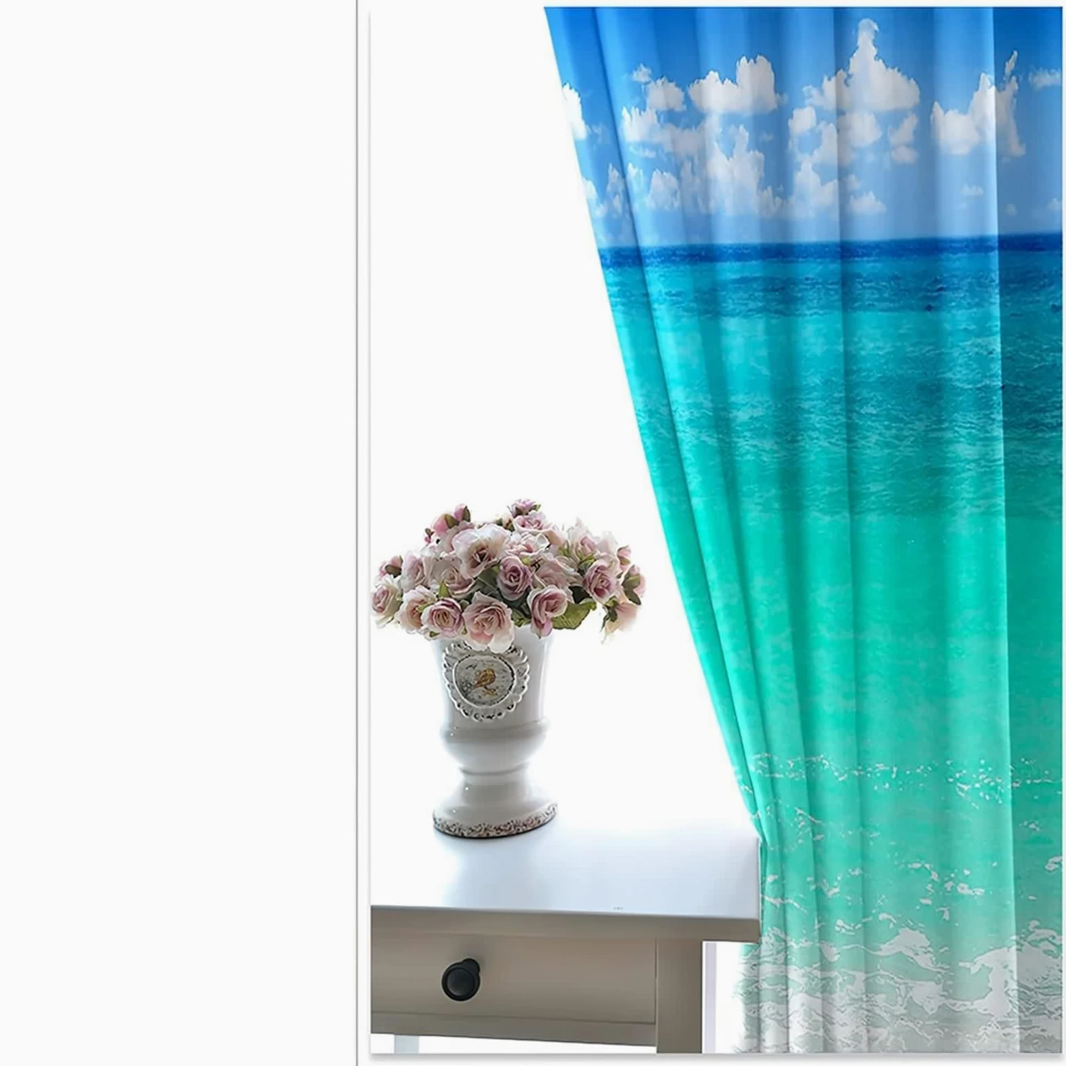 Rideau Occultant, Rideau Anniversaire Bleu Vert Polyester Paysage de Feuilles de Palmier de Mer 102L x 229H CM Lot de 2