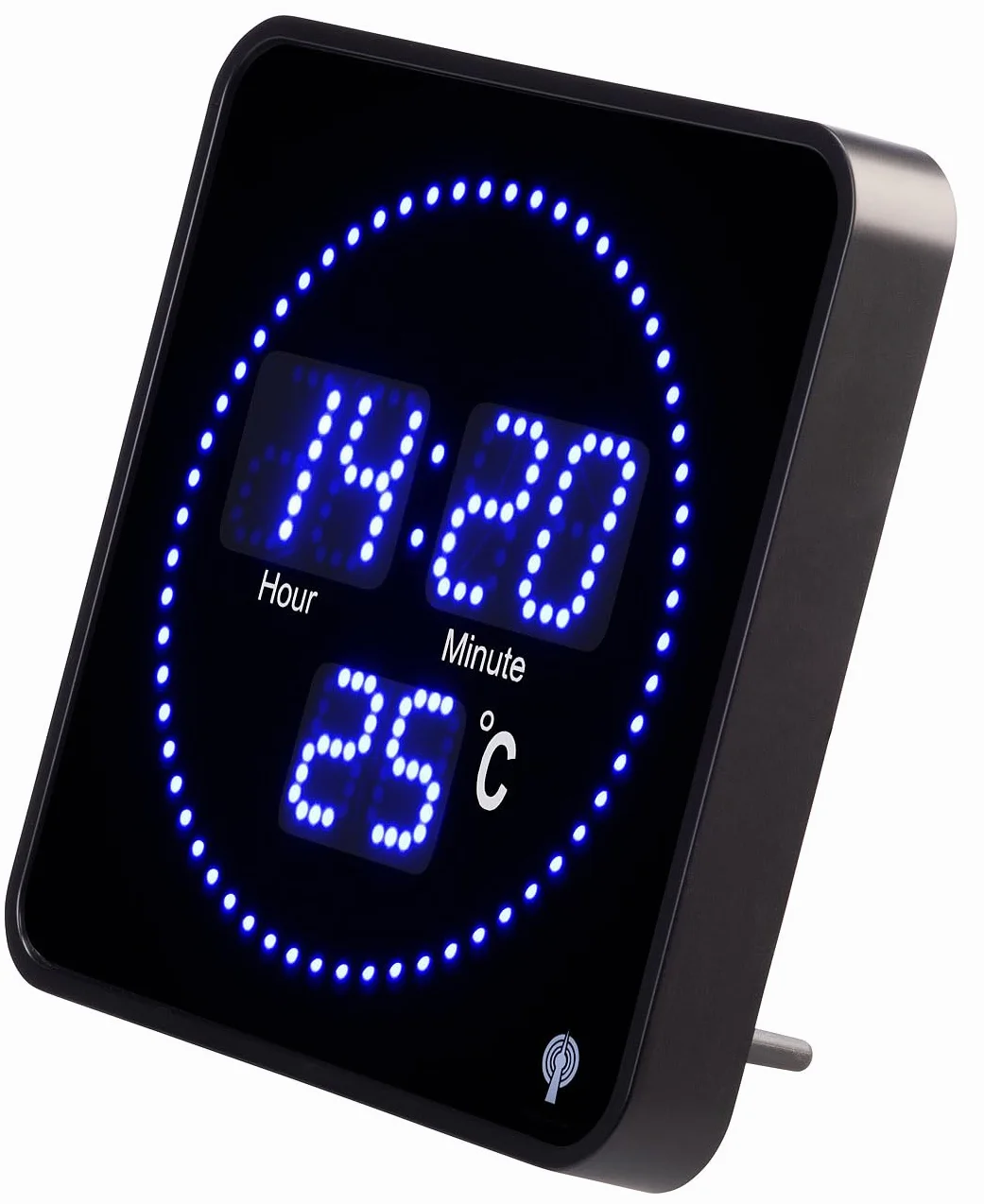 Lunartec Horloge radiopilotée avec thermomètre LED bleues 20x20 cm