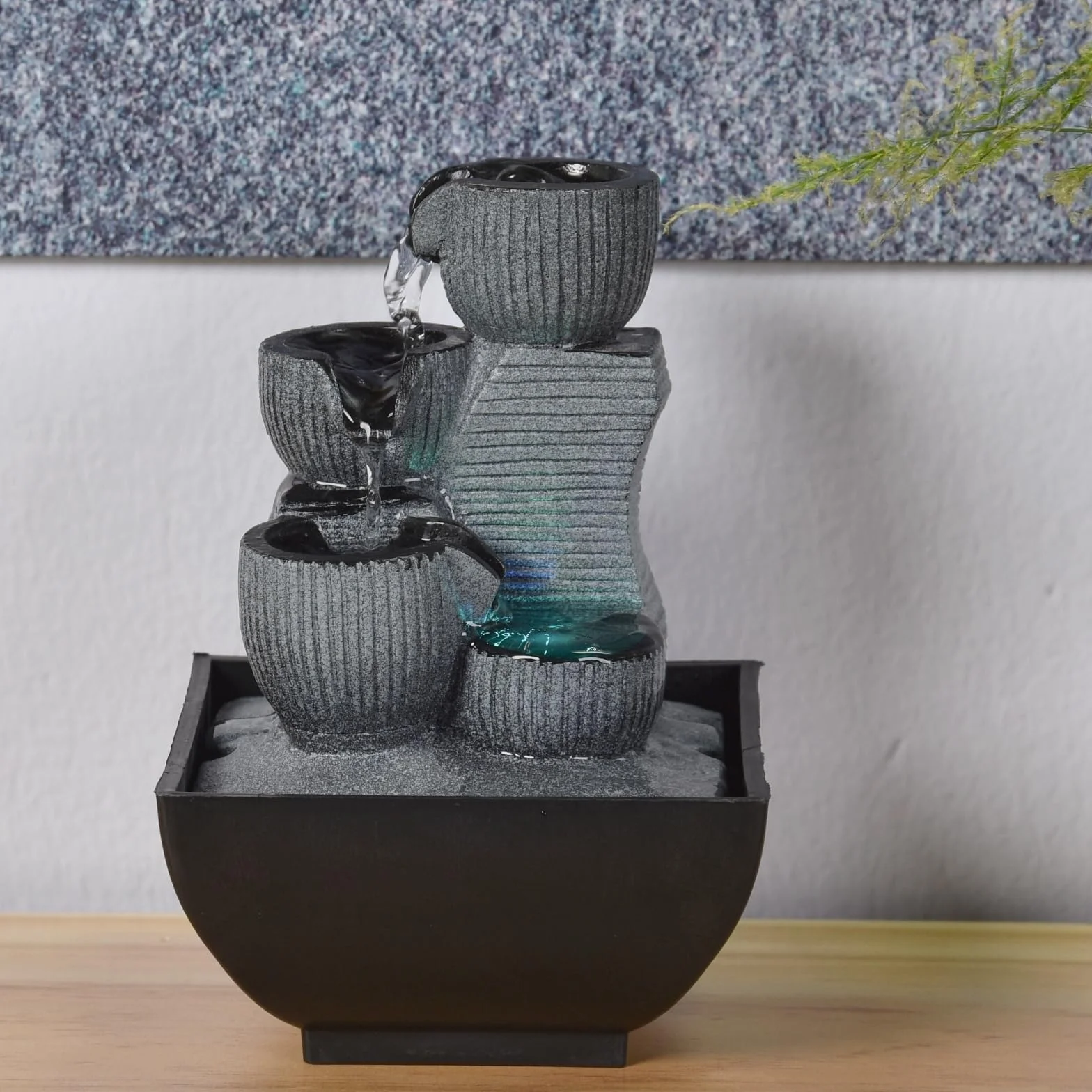 Fontaine d’Intérieur Kini Cascade Zen Relaxante avec Lumière LED Coloré H 18 cm