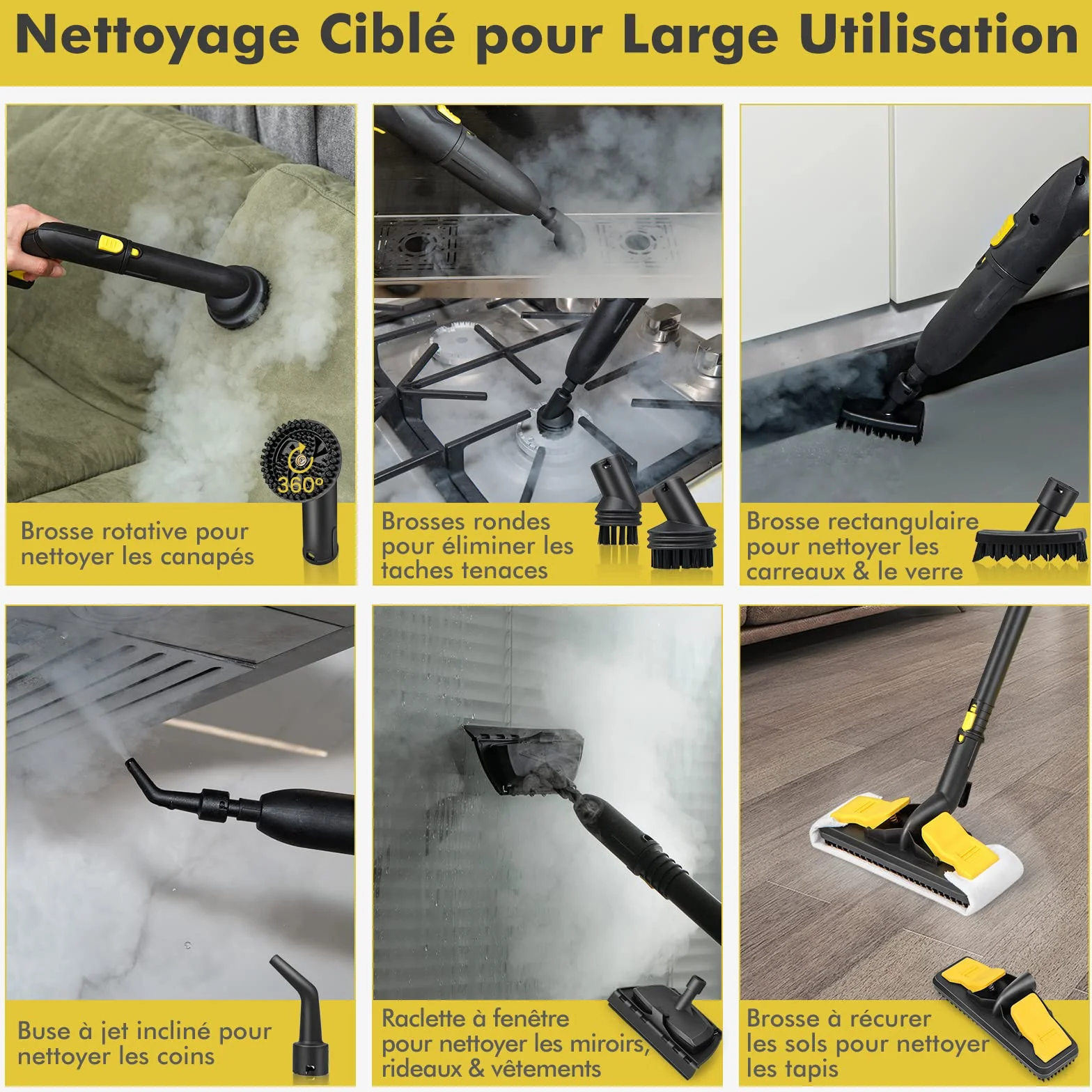 COSTWAY Nettoyeur Vapeur Haute Pression 2000W 13 Accessoires 5 Bars 1.8L Jaune