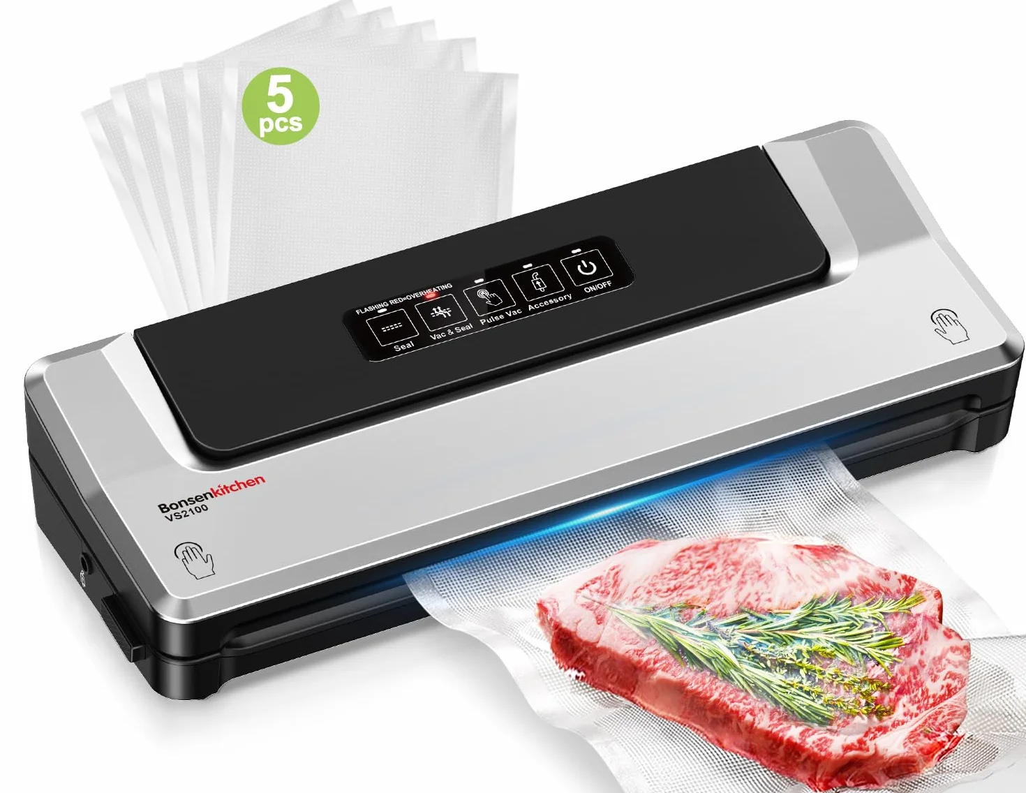 Bonsenkitchen Machine Sous Vide Alimentaire avec 5 Sacs Sous Vide