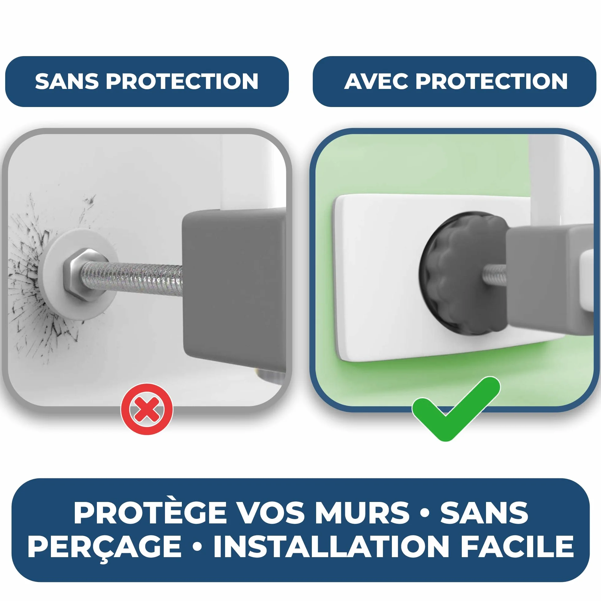 Hoffenbach 4X Patins de Protection Murale Grille Barrière Sécurité Escalier Porte sans Perçage Fixation Pression Bébé Enfants