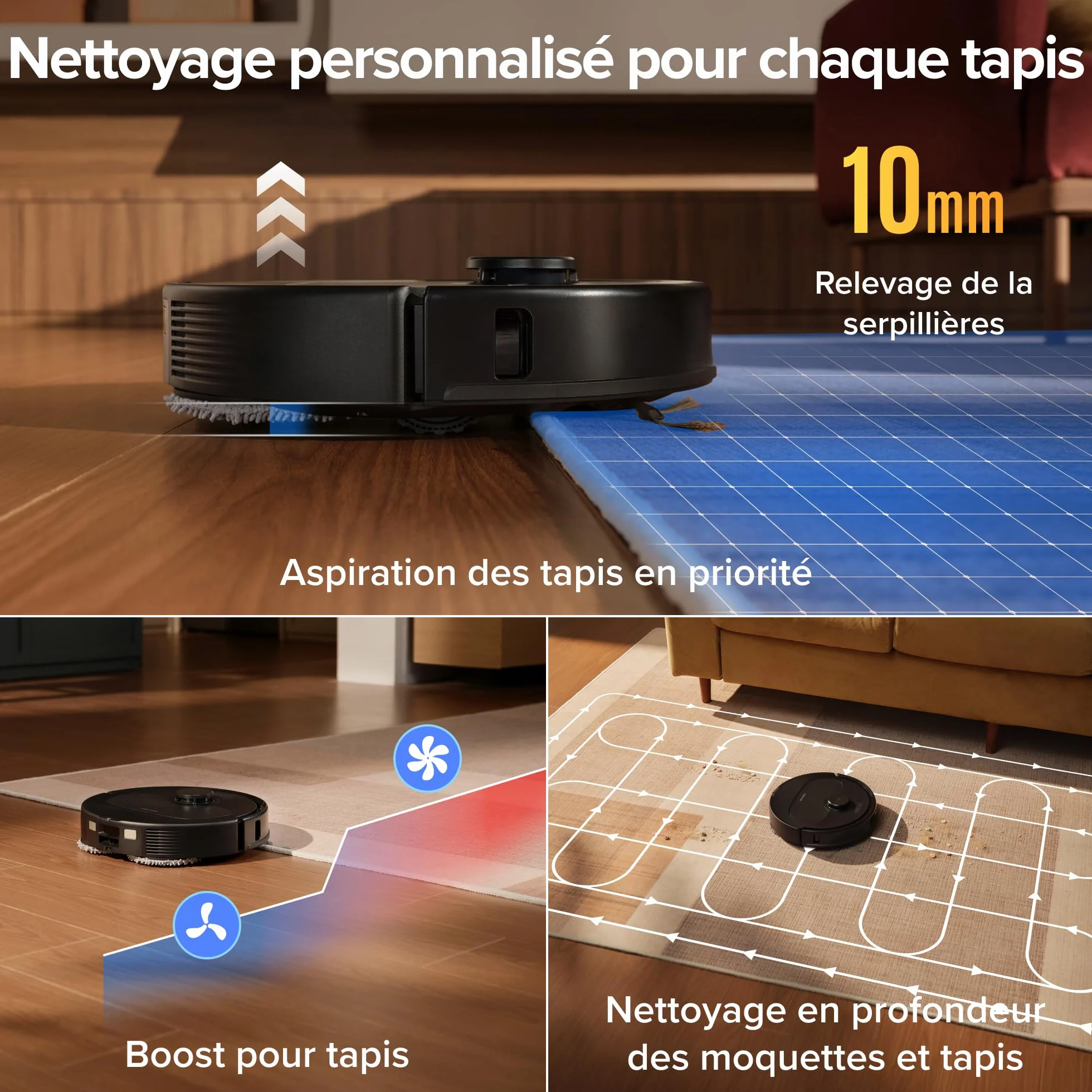 Roborock Qrevo S Pro Robot Aspirateur Laveur 18 500 Pa 45 °C Séchage à l’air Chaud 75 °C Autonettoyant