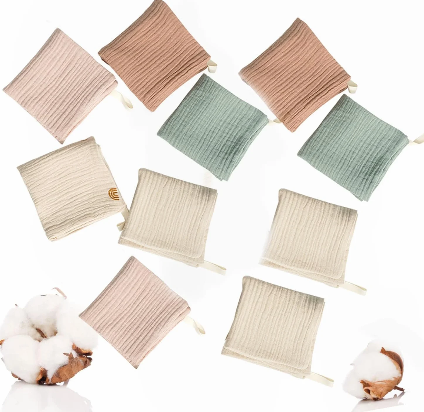 Serviette Visage Bébé Débarbouillettes en Mousseline Lavable 23x23 cm Lot de 10