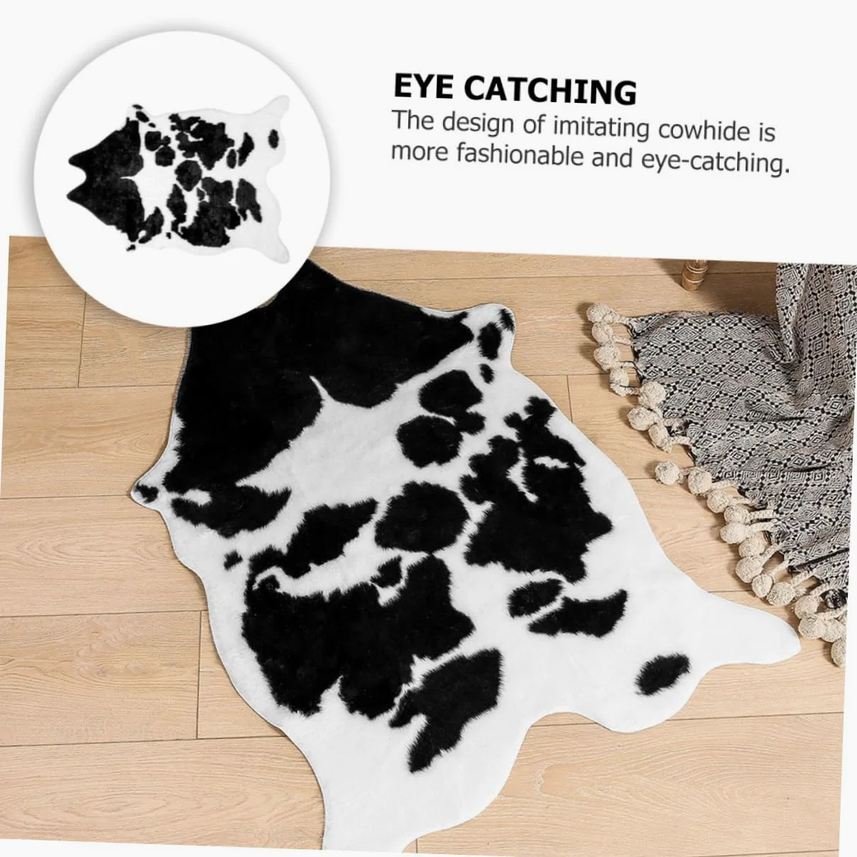 Veemoon Tapis de Salon Anti-dérapant en Polyester Imitation Peau de Vache Style et Multifonctionnel Décoratif et Chaud pour Chambre ou Salle à Manger