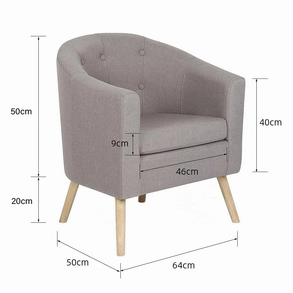 MINGYI Petit Fauteuil Crapaud, Chauffeuse avec Accoudoirs, Fauteuils de Salon 1 Personne, Petit Canapé Rembourrée Épaisse (Gris Clair)