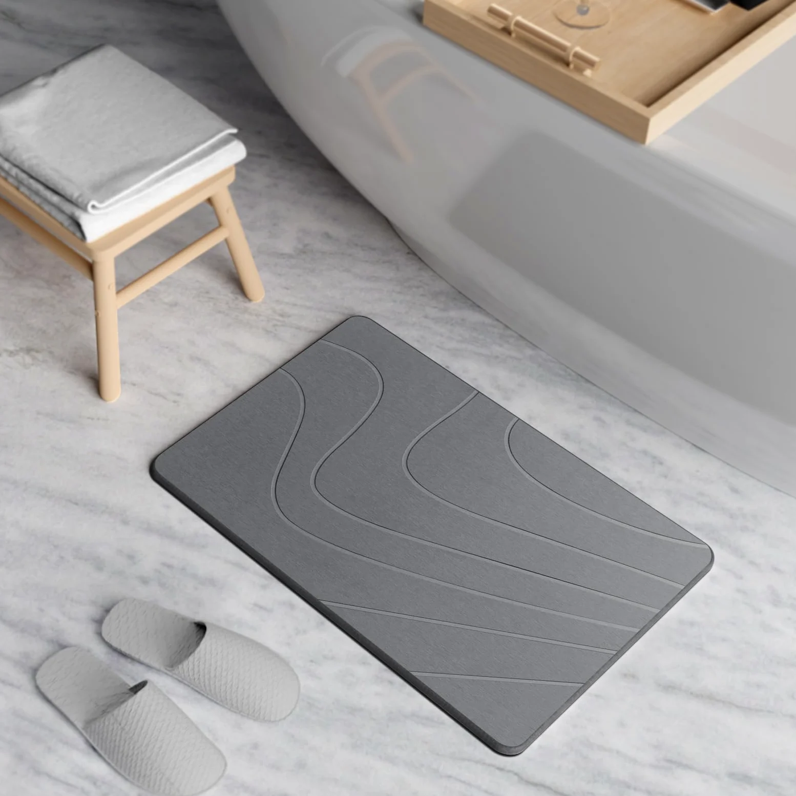 Tapis de bain en pierre, tapis de douche terre de diatomées | Tapis de sol antidérapant à séchage rapide, super absorbant, gris, 60 x 39,4 cm