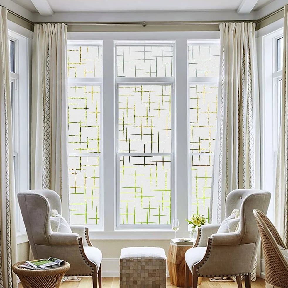 NINETREX Film électrostatique dépoli pour fenêtre - Non adhésif - Amovible - Pour la maison et le bureau - Motif croix, 75 x 400 cm