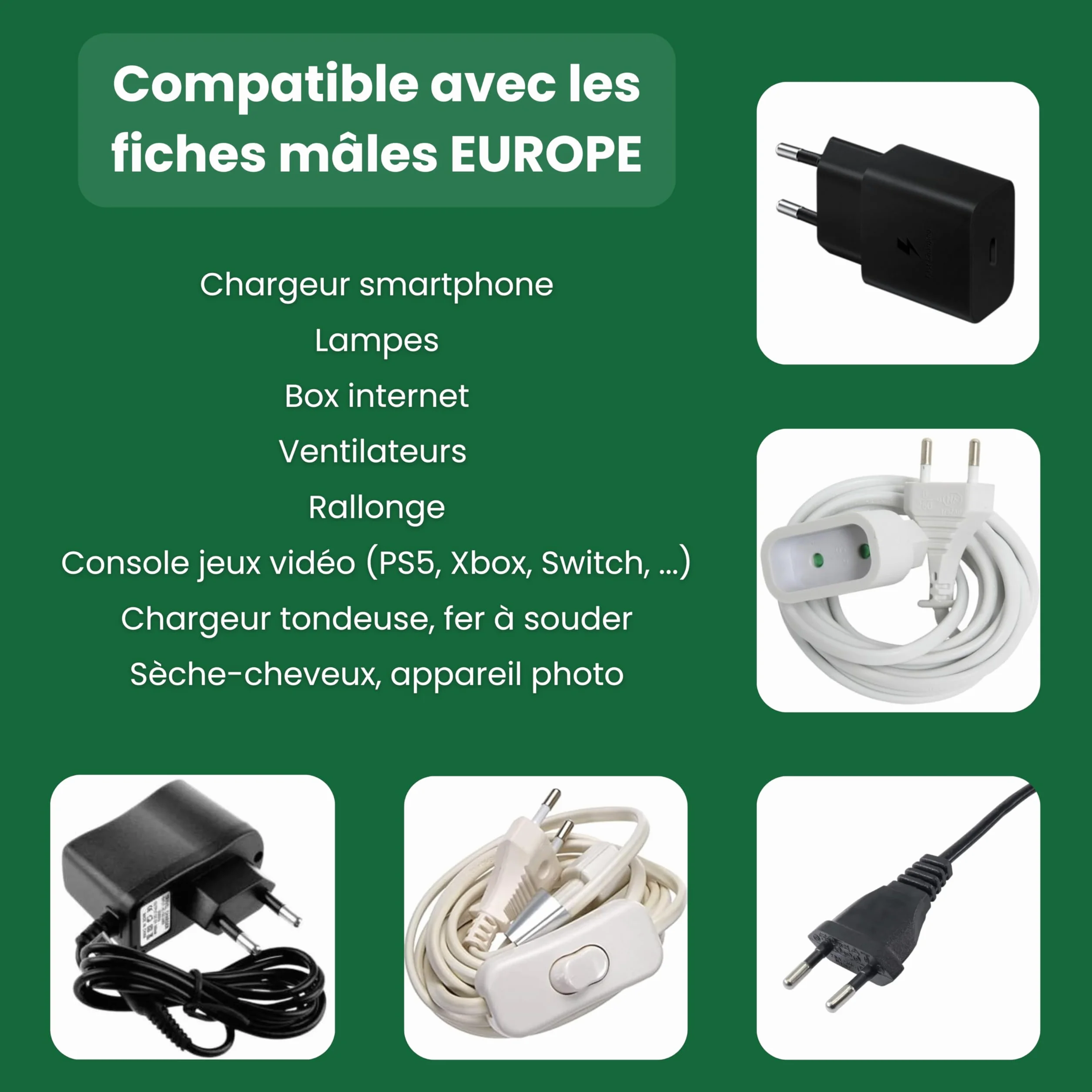 Lot de 4 Capuchons de Protection Câble Électrique EU CEE 7/16 Anti-Poussière Anti-Corrosion