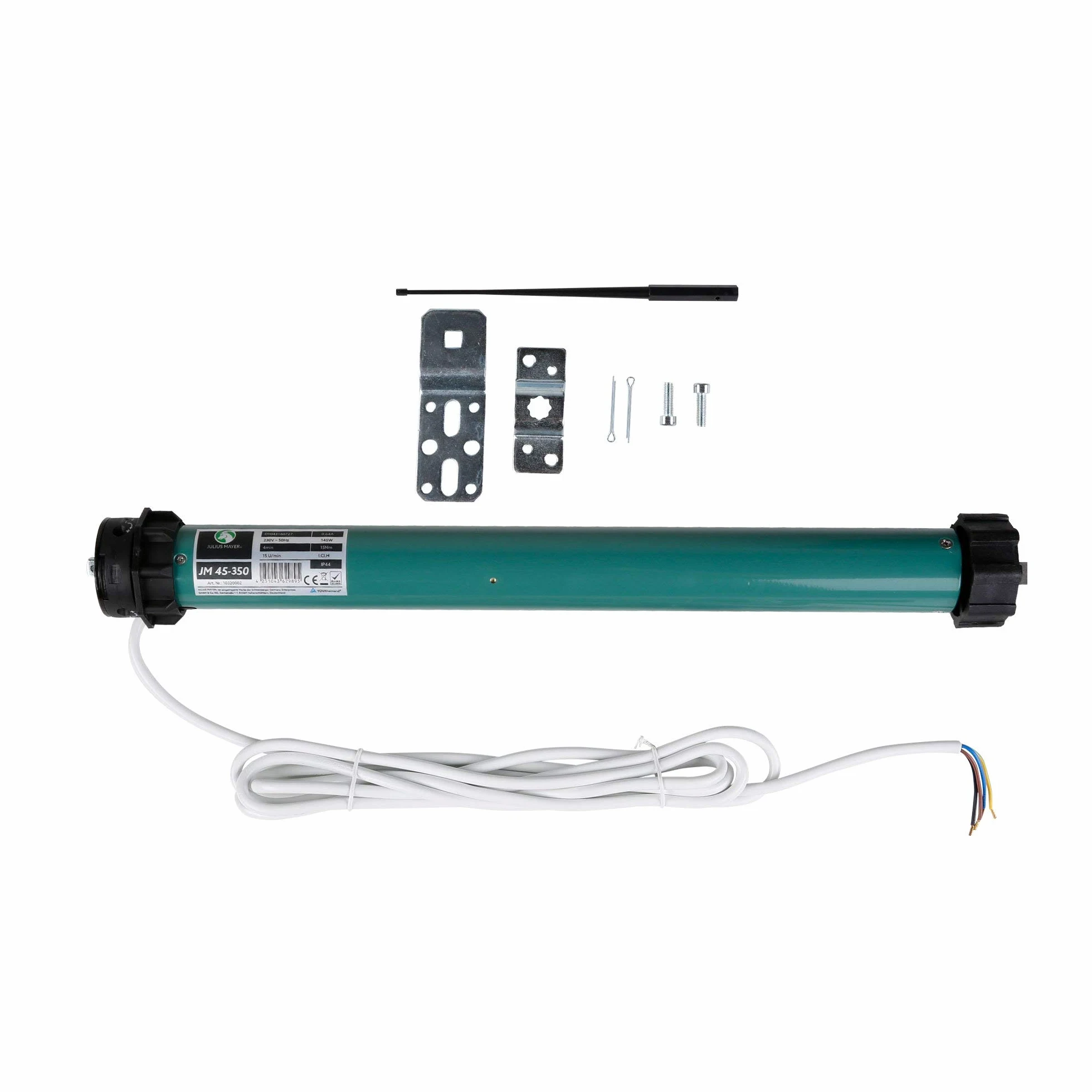 JULIUS MAYER Moteur pour volets roulants JM45-350 SW60 Force de traction 35 Nm / 65 kg SW60 Économique Sans entretien Très silencieux Avec accessoires