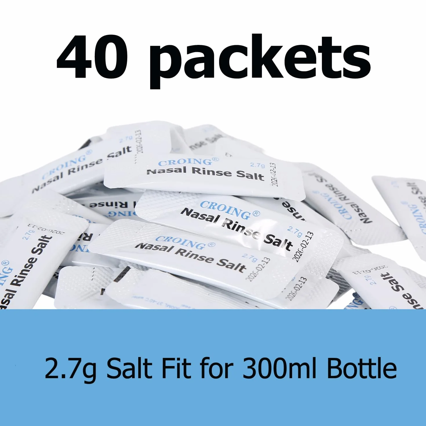 CROING 300ml Bouteille + 40 Sachets Sel Nasal - Kit Lavage de Nez Sinus Rinse Irrigation Nasale