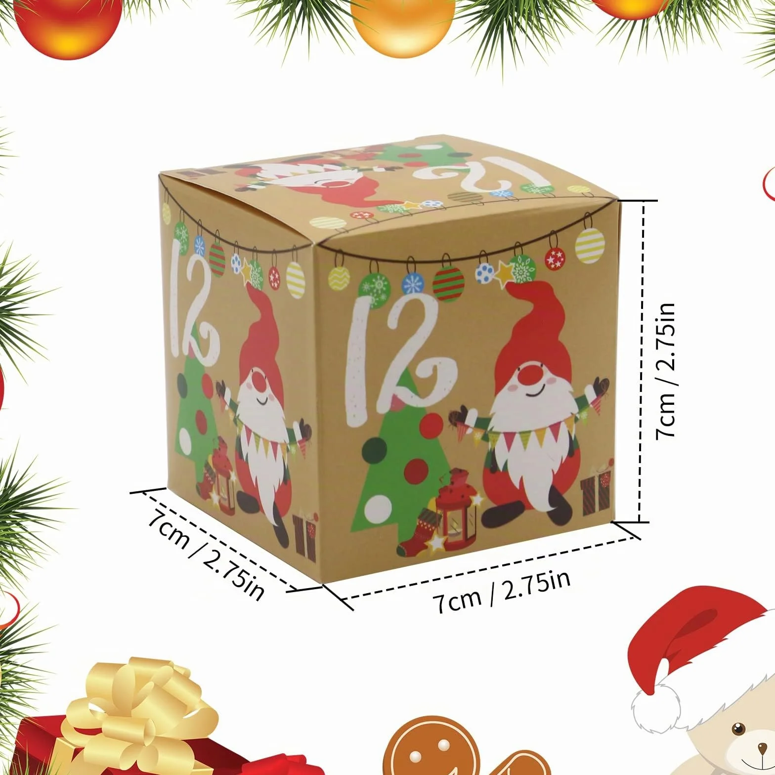 Calendrier de l'avent 2025 24 caisses pochettes cadeaux 7x7x7 cm