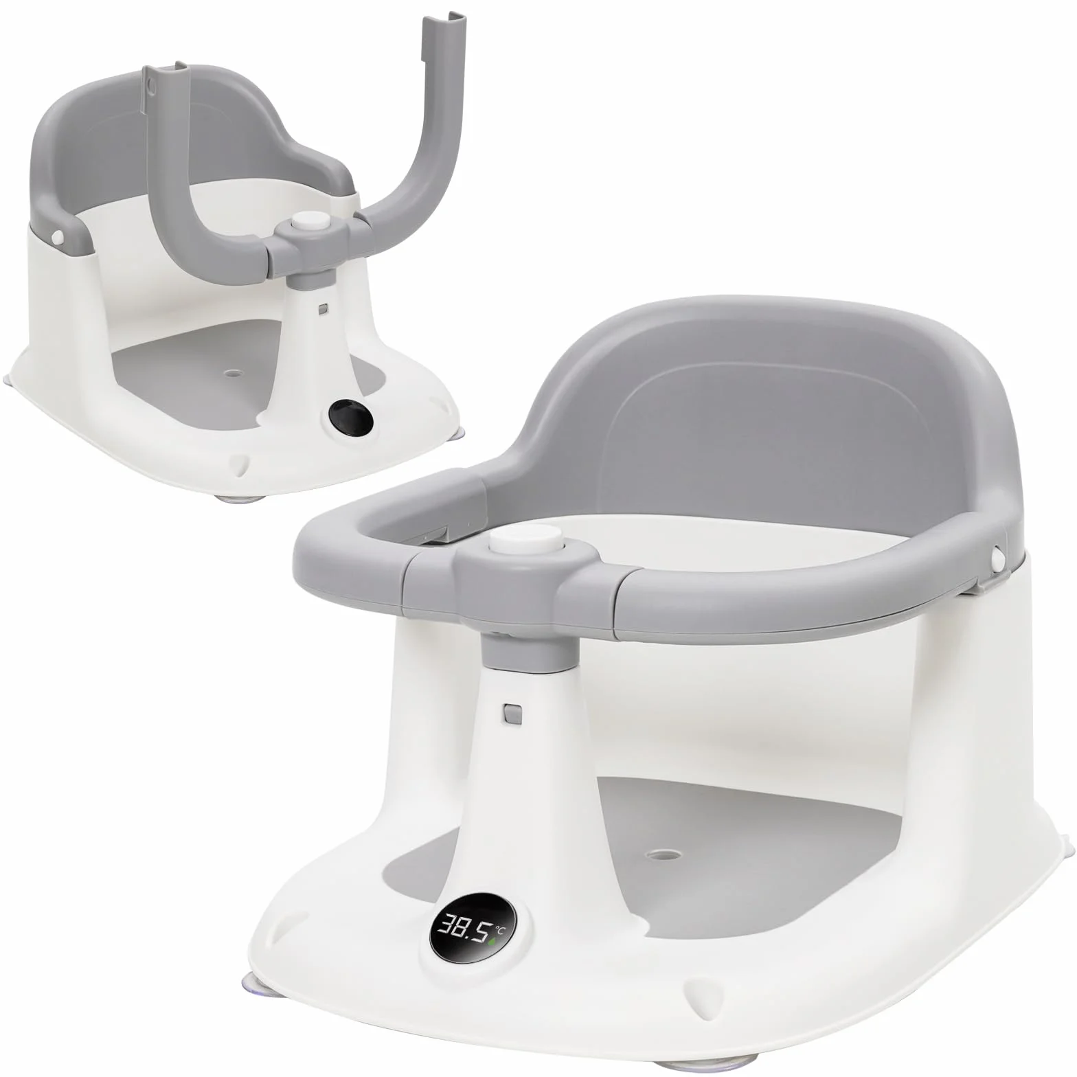 Siège de Bain Bébé 6 Mois et Plus, Anneau de Bain avec 4 Ventouses Puissantes, Antidérapant, Transat de Bain 6-24 Mois, pour Douche ou Baignoire (Gris)
