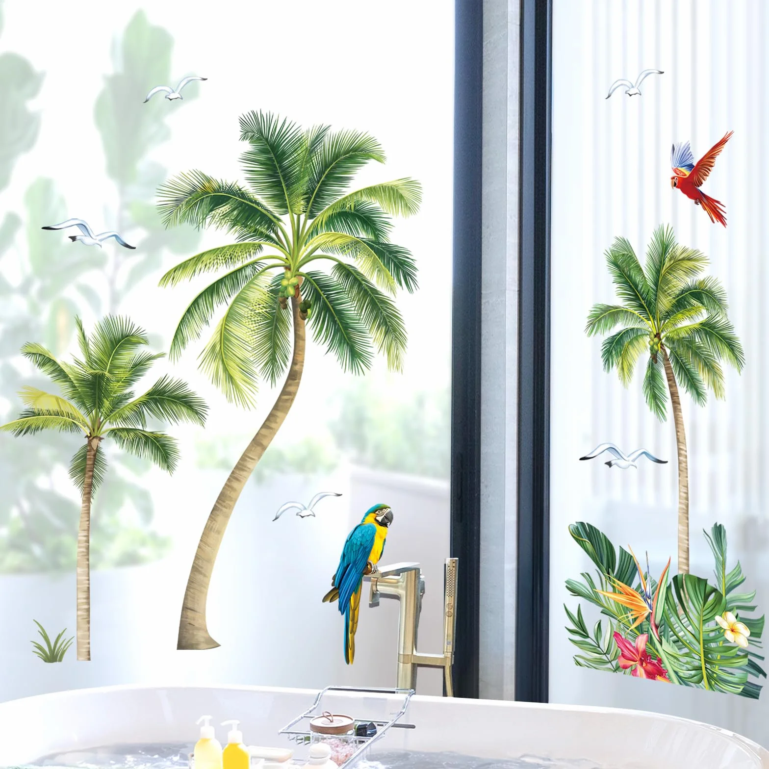 Decalmile Autocollants Fenêtre Palmier Tropical Anti-Collision Stickers Vitre