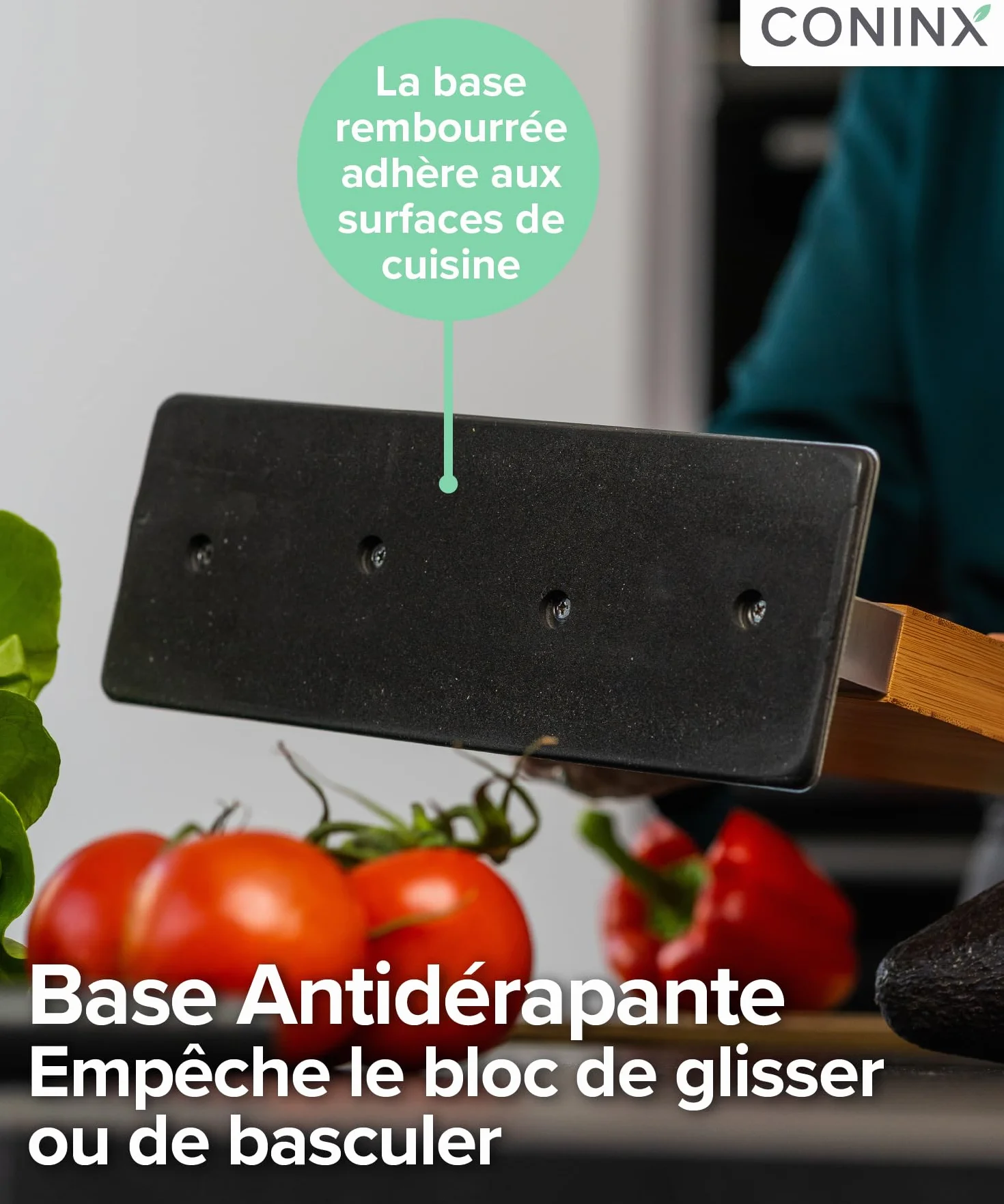 Coninx Bloc à Couteaux Magnétique avec Aiguiseur intégré – Porte-couteaux Aimanté Double Face en Bois d’Acacia
