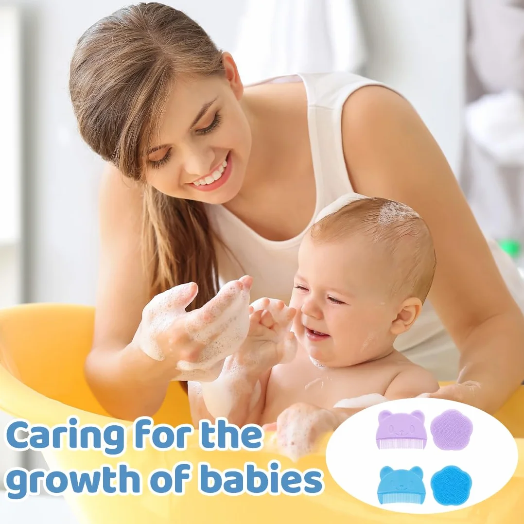 Peigne à Cheveux pour Bébé en Silicone, Brosse de Bain et Massage, 4 Pièces