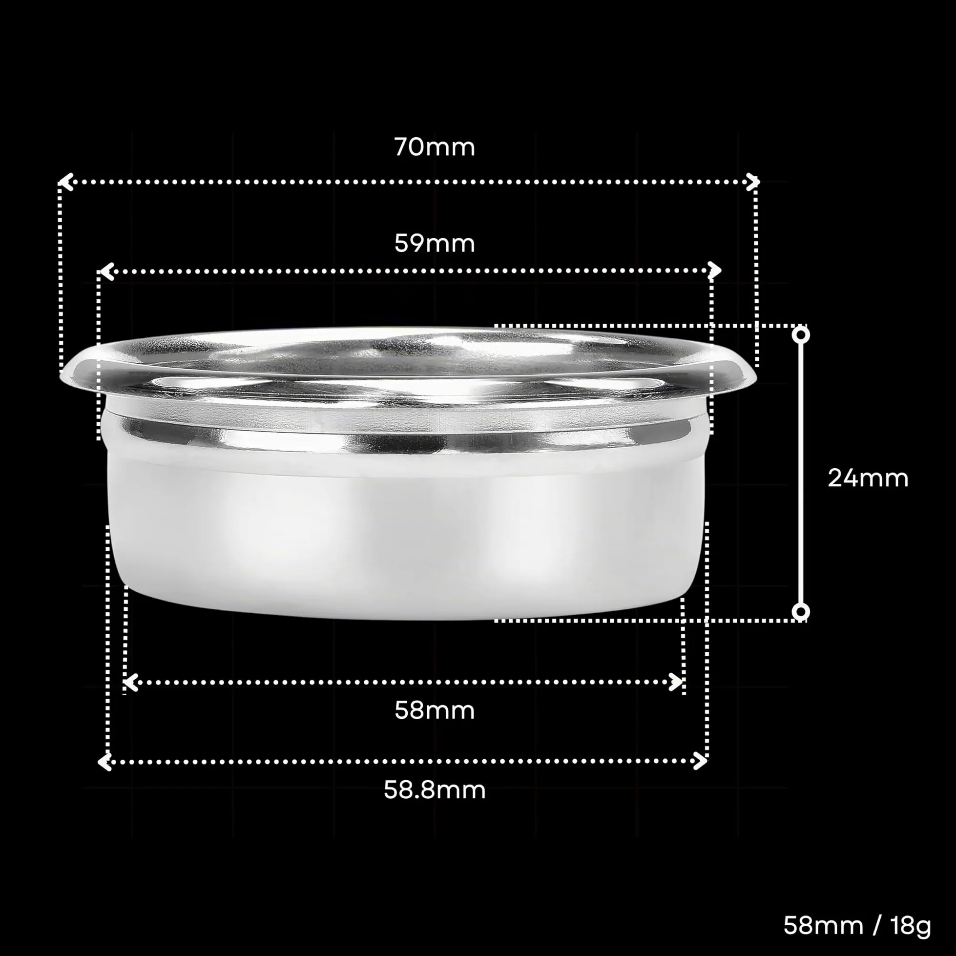 Normcore Filtre à café 58 mm – Panier porte-filtre sans fond de 18 g – Convient pour café de 18 g pour machines à expresso de 58 mm – Acier inoxydable 304