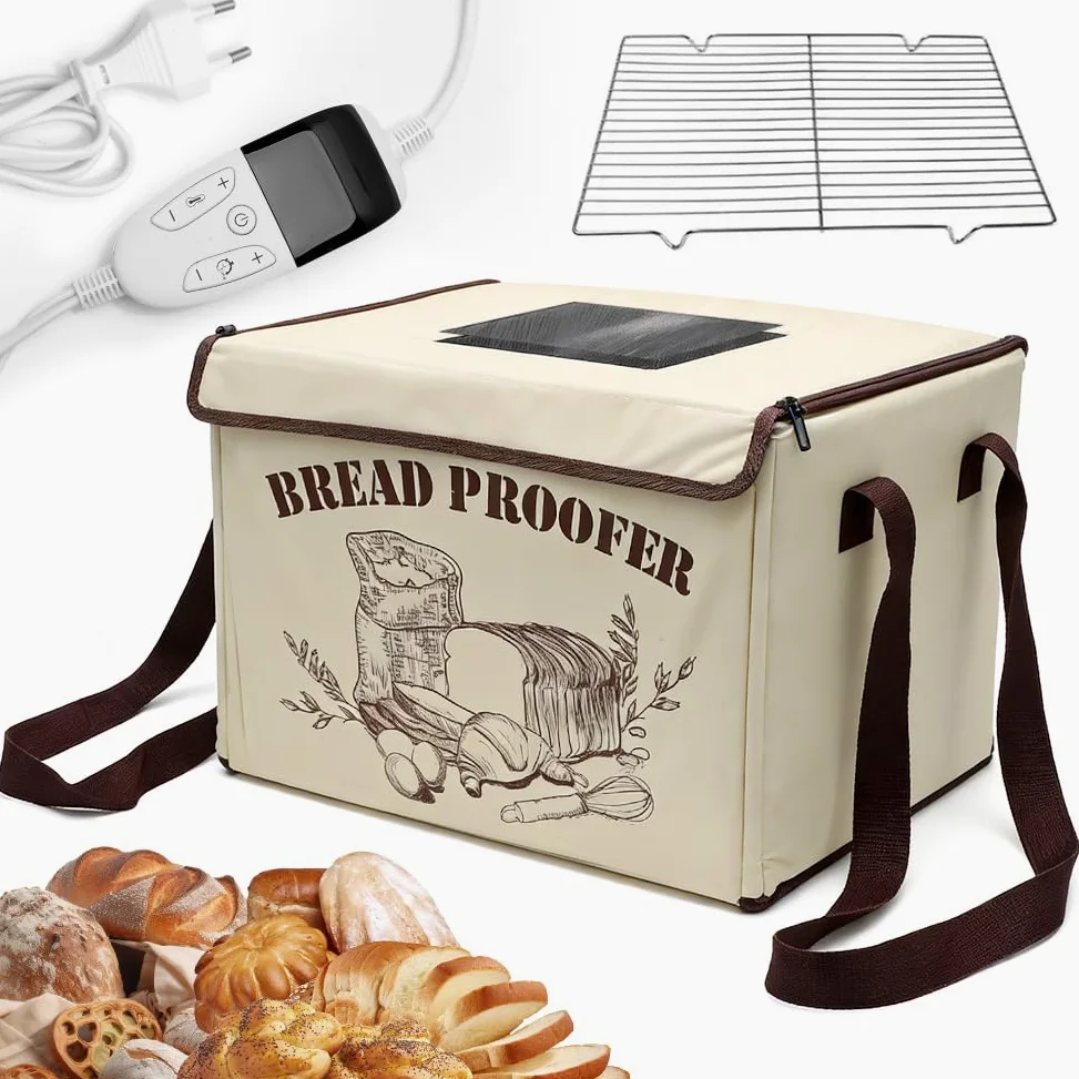 Boîte de fermentation à pain avec chauffage - Pliable - Température et minuterie réglables - Pour la cuisson du pain, du yaourt, des pizzas - 40 x 33 x 25 cm