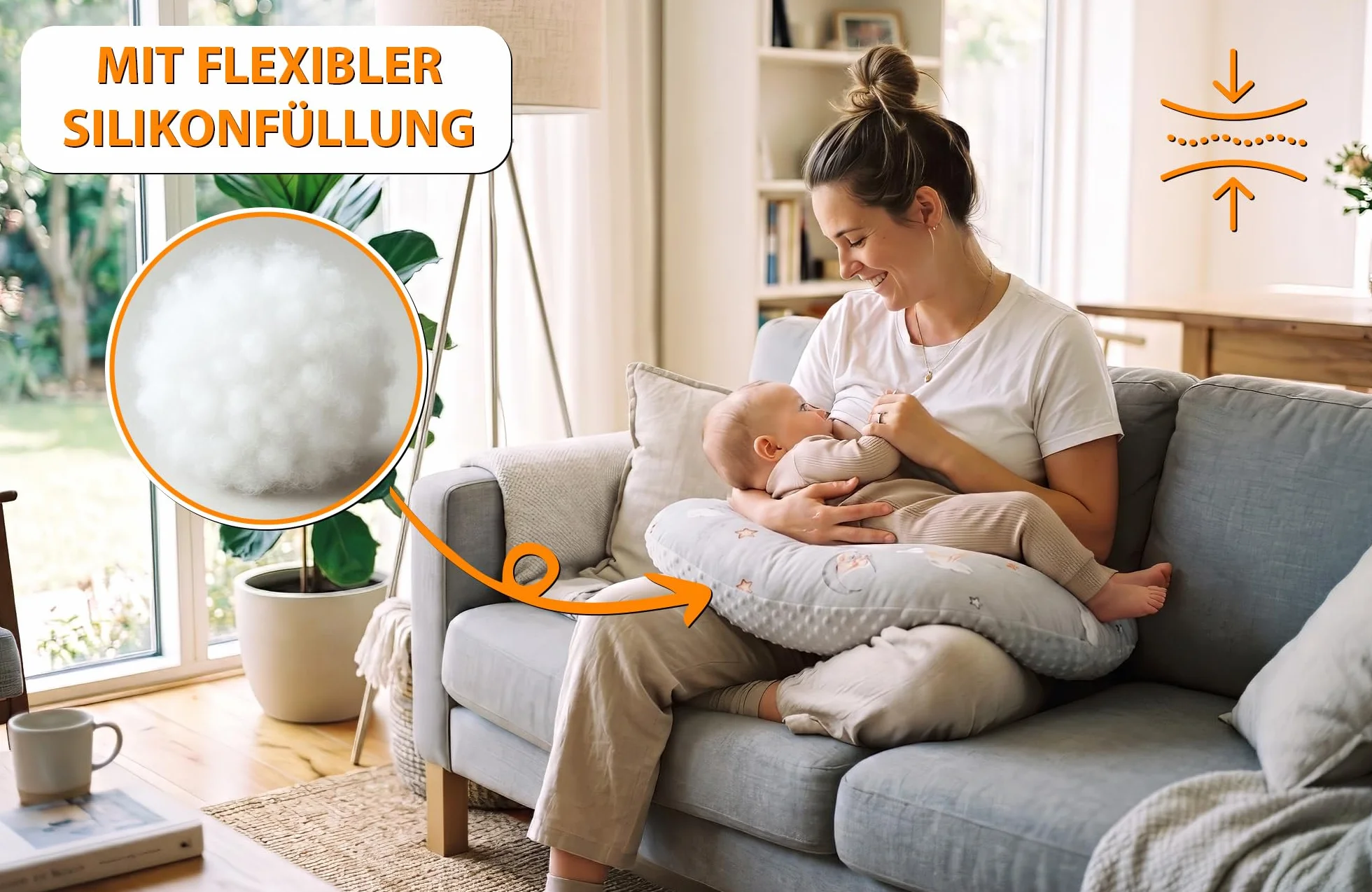 Totsy Baby Coussin Allaitement Grossesse 130 cm Oeko-Tex Cerf Gris