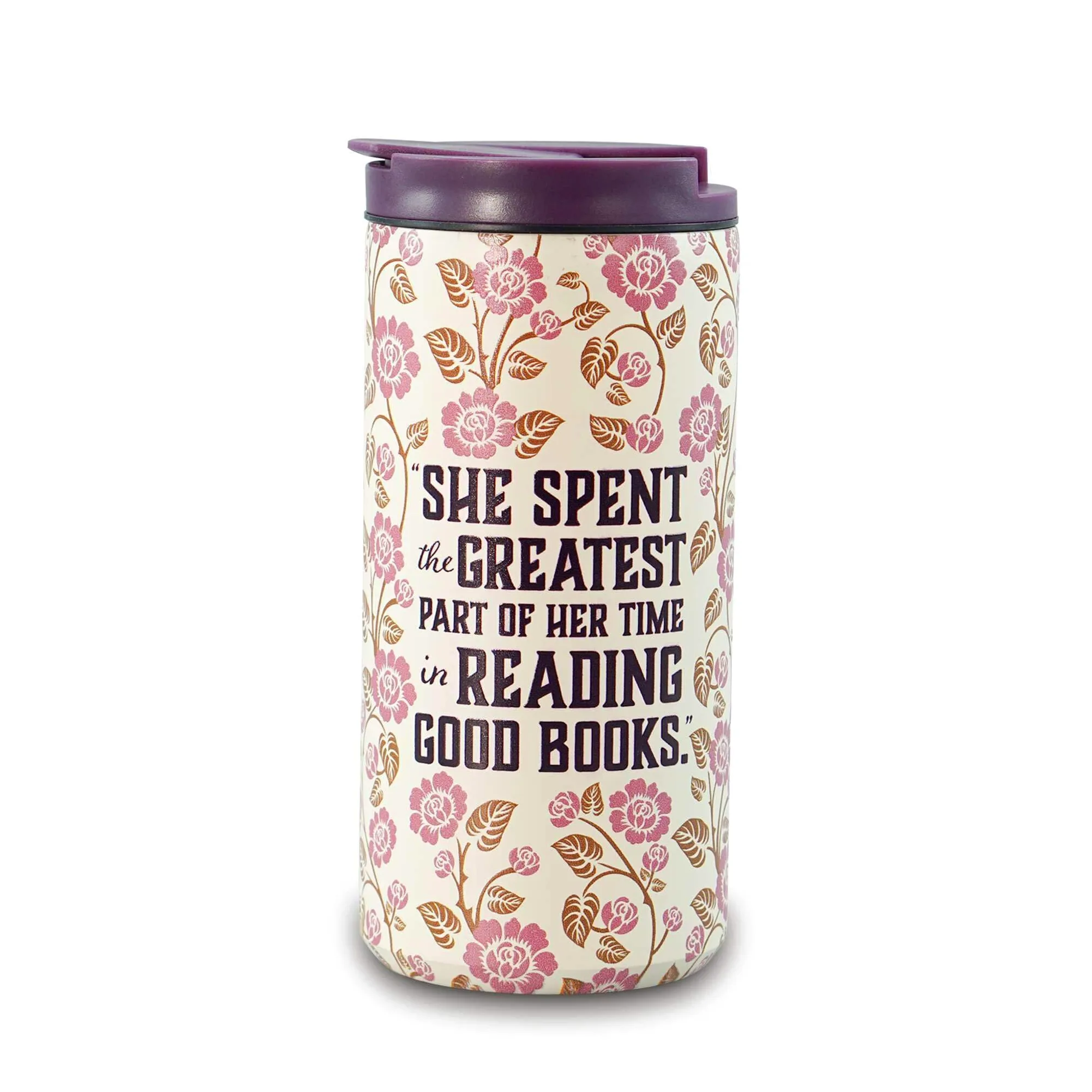Half Moon Bay | La Belle et la Bête | Tasse de voyage isotherme réutilisable de 350 ml | Tasse à café thermique en acier inoxydable crème et mauve foncé | Collection littéraire haut de gamme | Cadeau