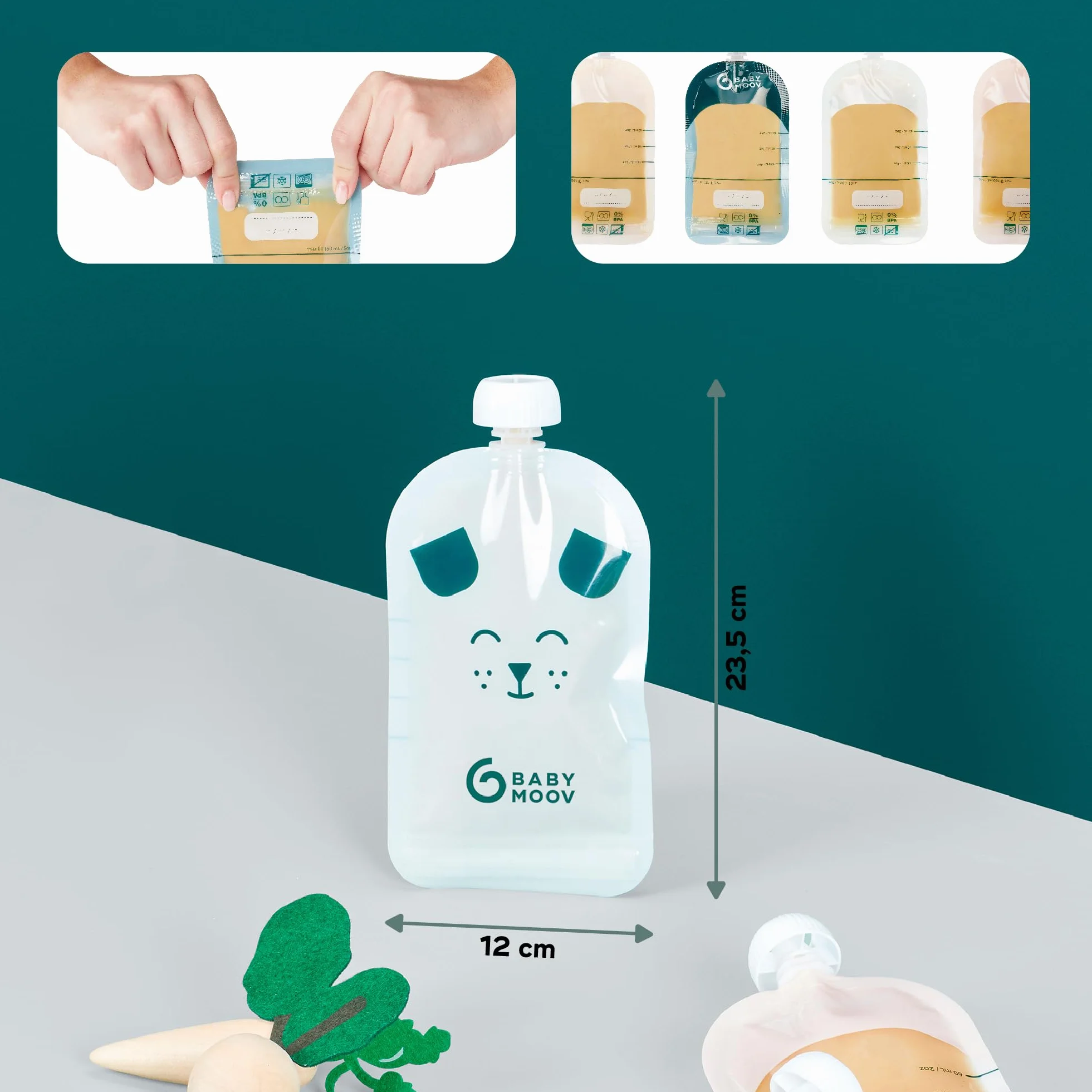 Babymoov Gourdes Réutilisables 150ml Bébé Enfant Plastique Recyclé sans BPA Hermétiques
