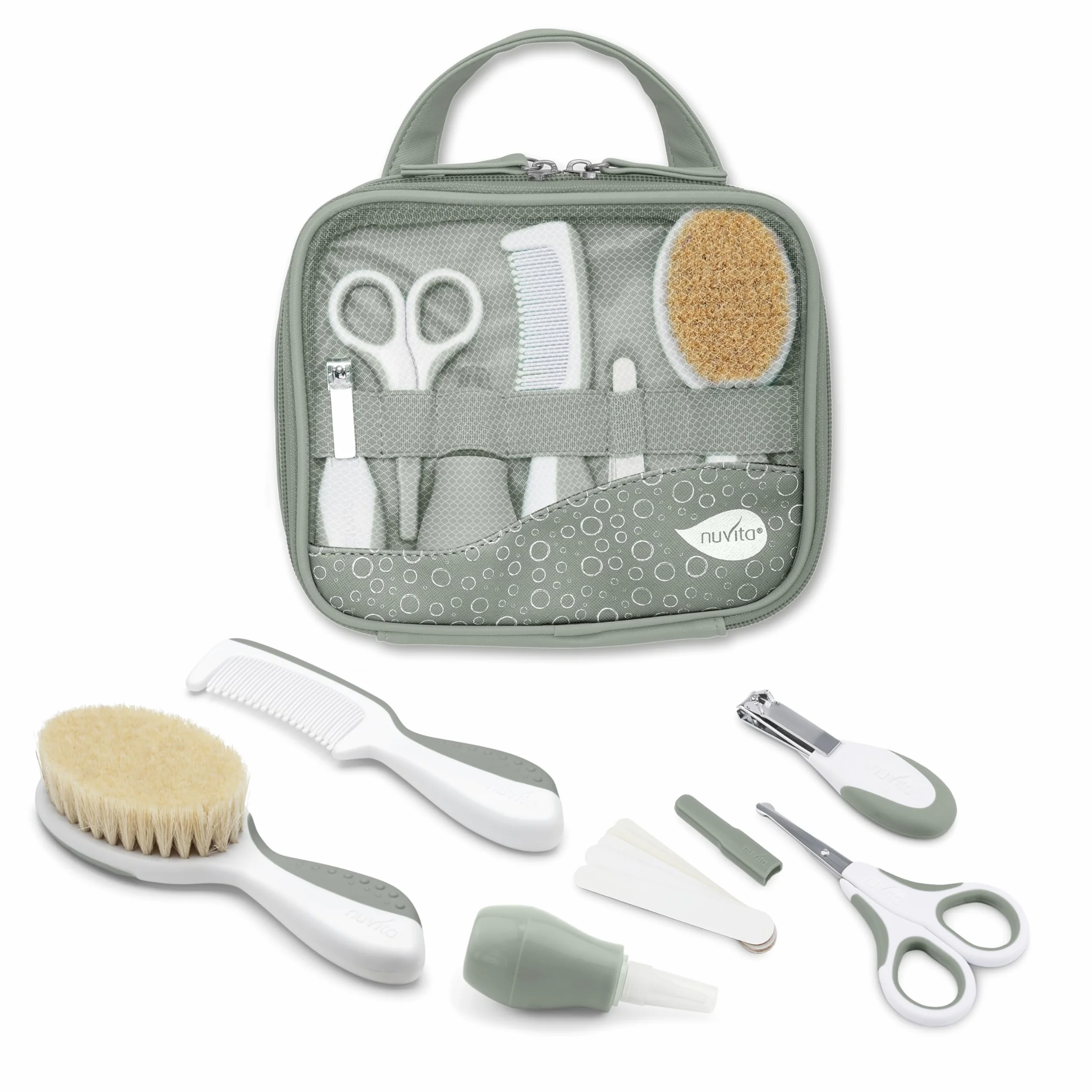 Nuvita Ensemble Complet de Soins pour bébé Trousse de Bain Ciseaux à Ongles et Cheveux sans BPA Sage Green