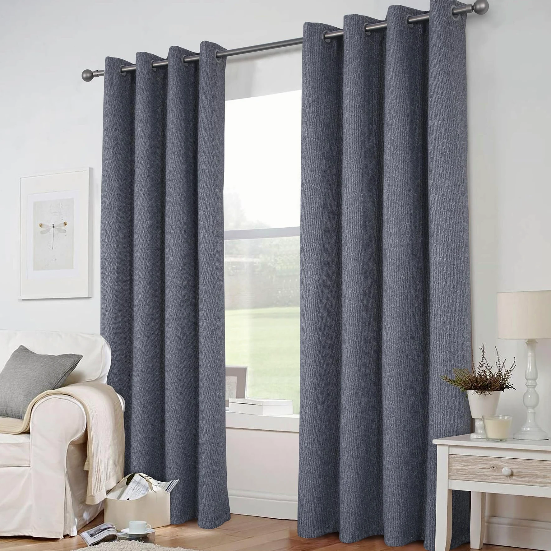 always4u Rideau avec Motifs Géométriques, Filtrage de la Lumière, Faux Laine Double Rideaux Isolation Thermique avec Oeillets pour Chambre à Coucher Salon, L140xH260cm, Texturé, Gris, Lot de 2