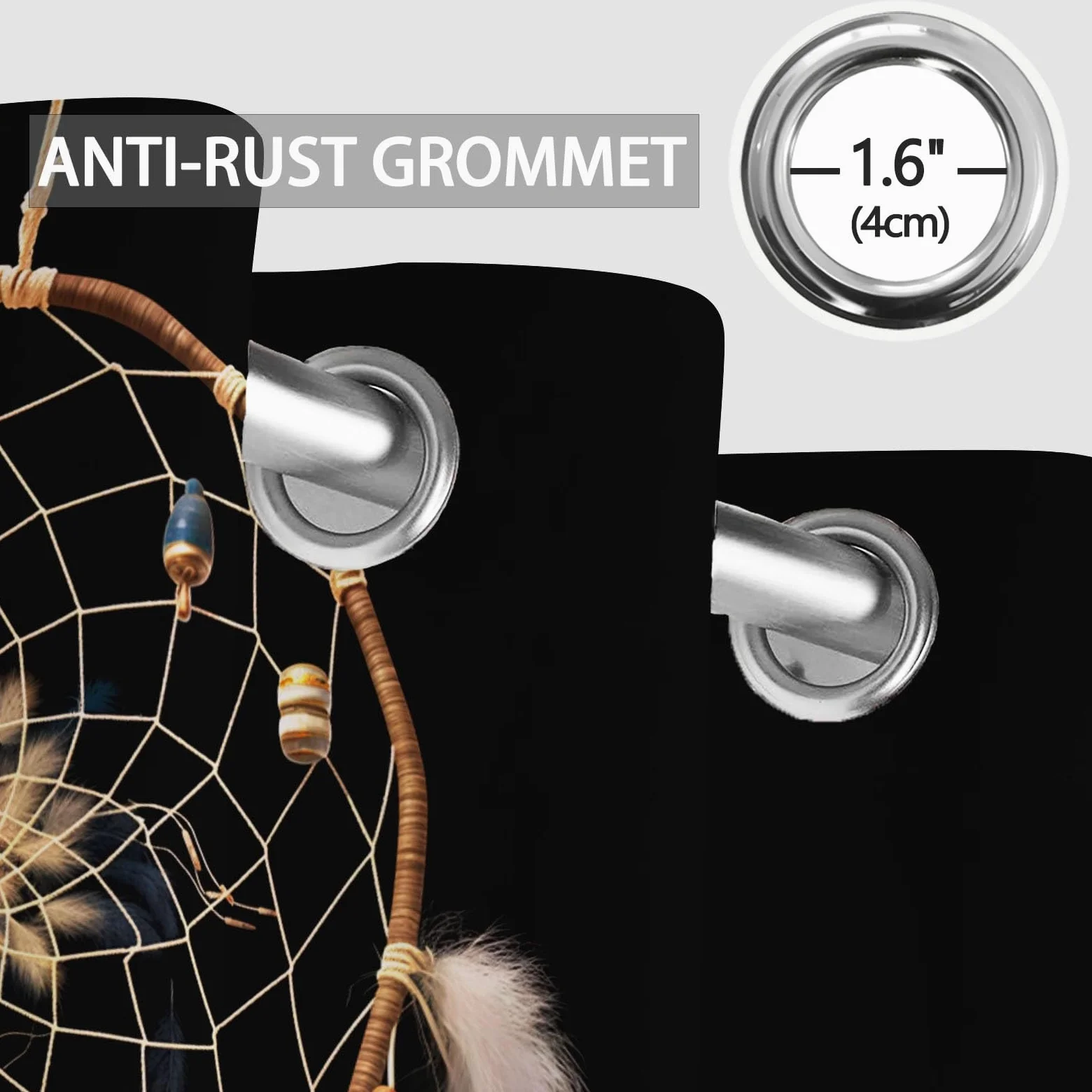 Rideau Occultant Noir Imprimé pour Salon Chambre Fenetre 85L X 200H cm (2 Panneaux) Rideaux à œillets d'intérieur isolés pour la Maison Bohème Fantastique Attrape-rêves Chambre Décoration Rideaux
