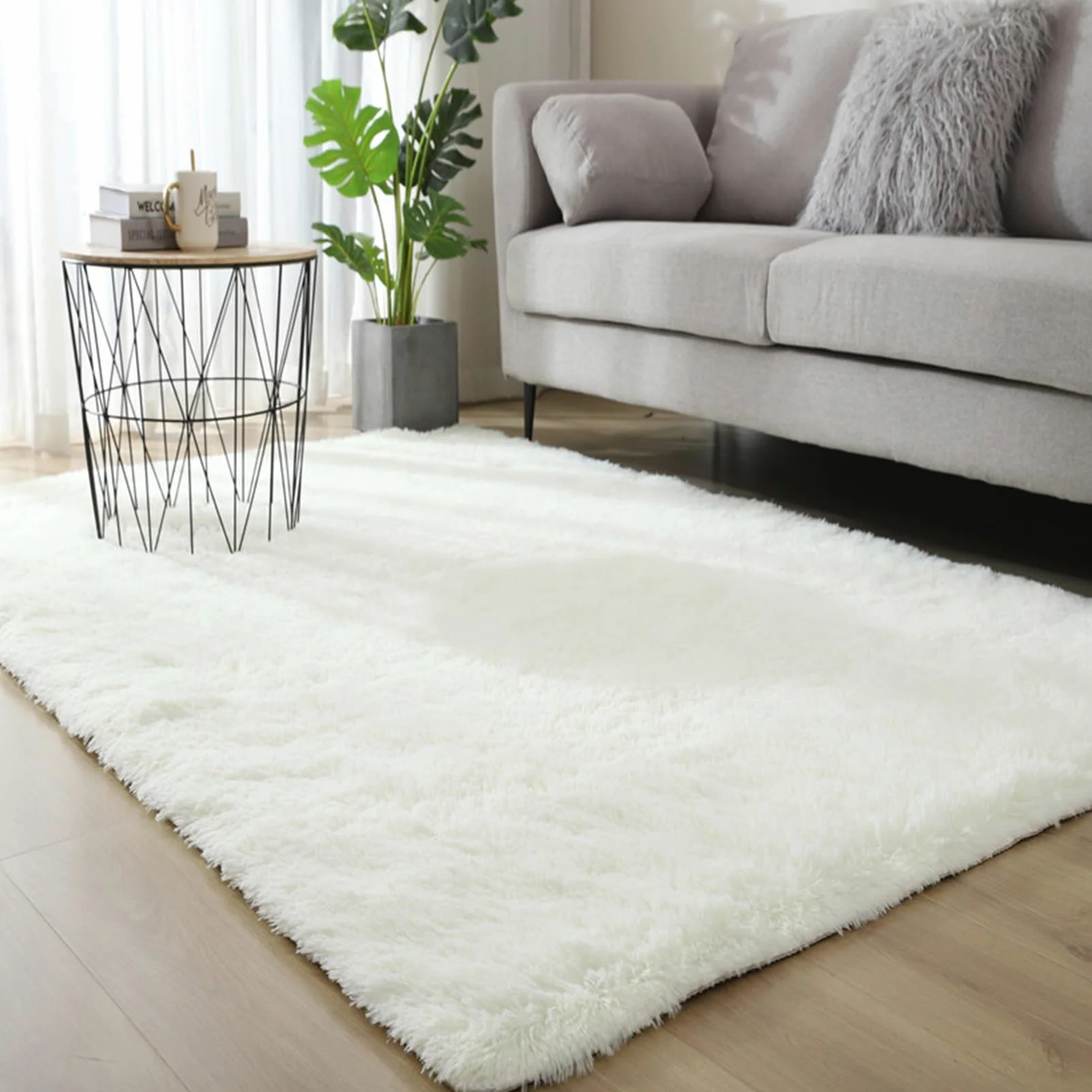 Tapis de Chambre 80 x 300 cm Antidérapant, Doux Au Toucher Lavable Tapis Intérieur Extérieur Facile à Nettoyer pour Salon, Chambre à Coucher, Bureau, Blanc