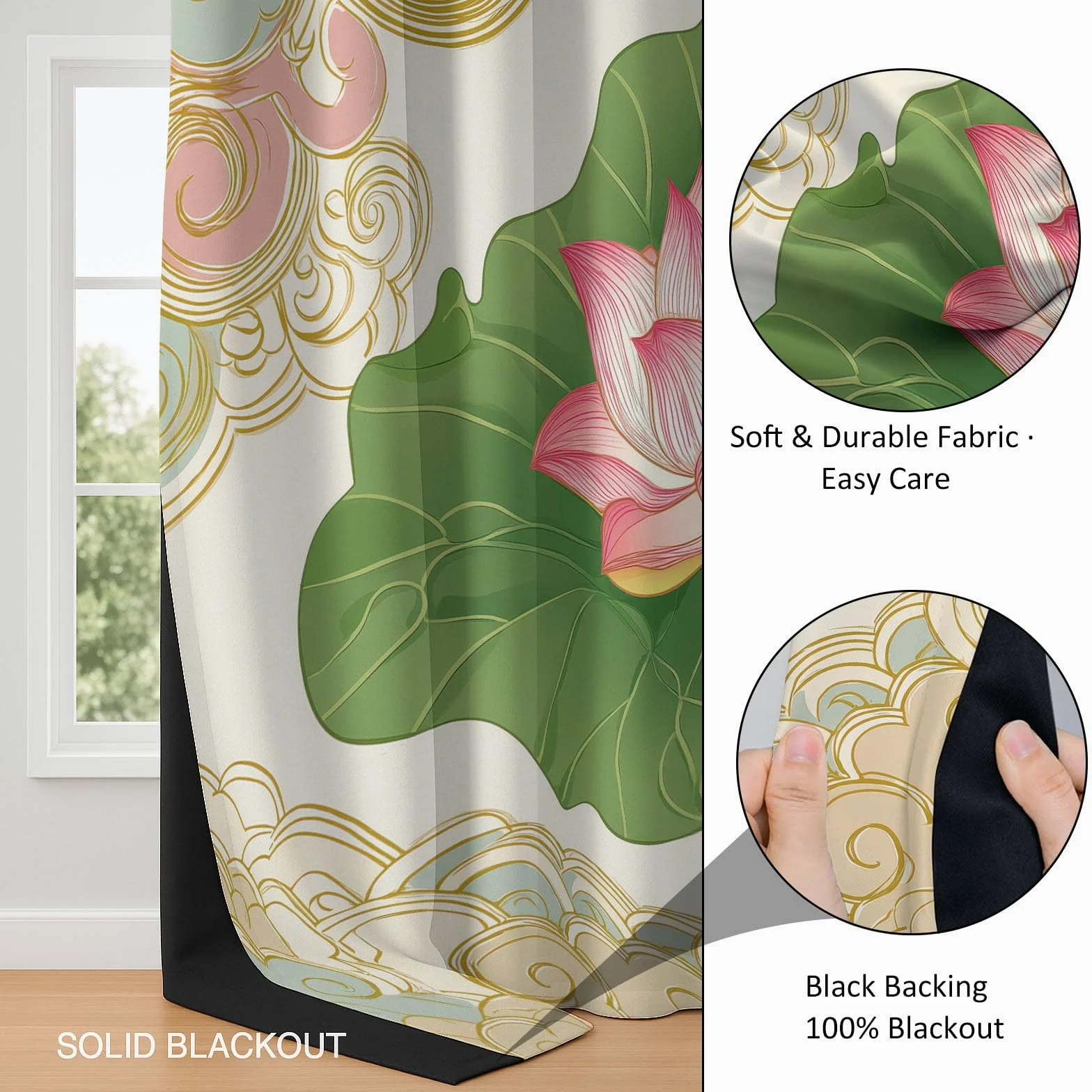 Jaune Rideaux Occultants Thermiques 183 x 214 cm Motifs Floraux Motifs Nuages Bon Augure – Rideaux Isolants Anti-Froid & Anti-Chaleur, Tissu Épais Haut de Gamme, Parfait pour Salon, Chambre ou Bureau