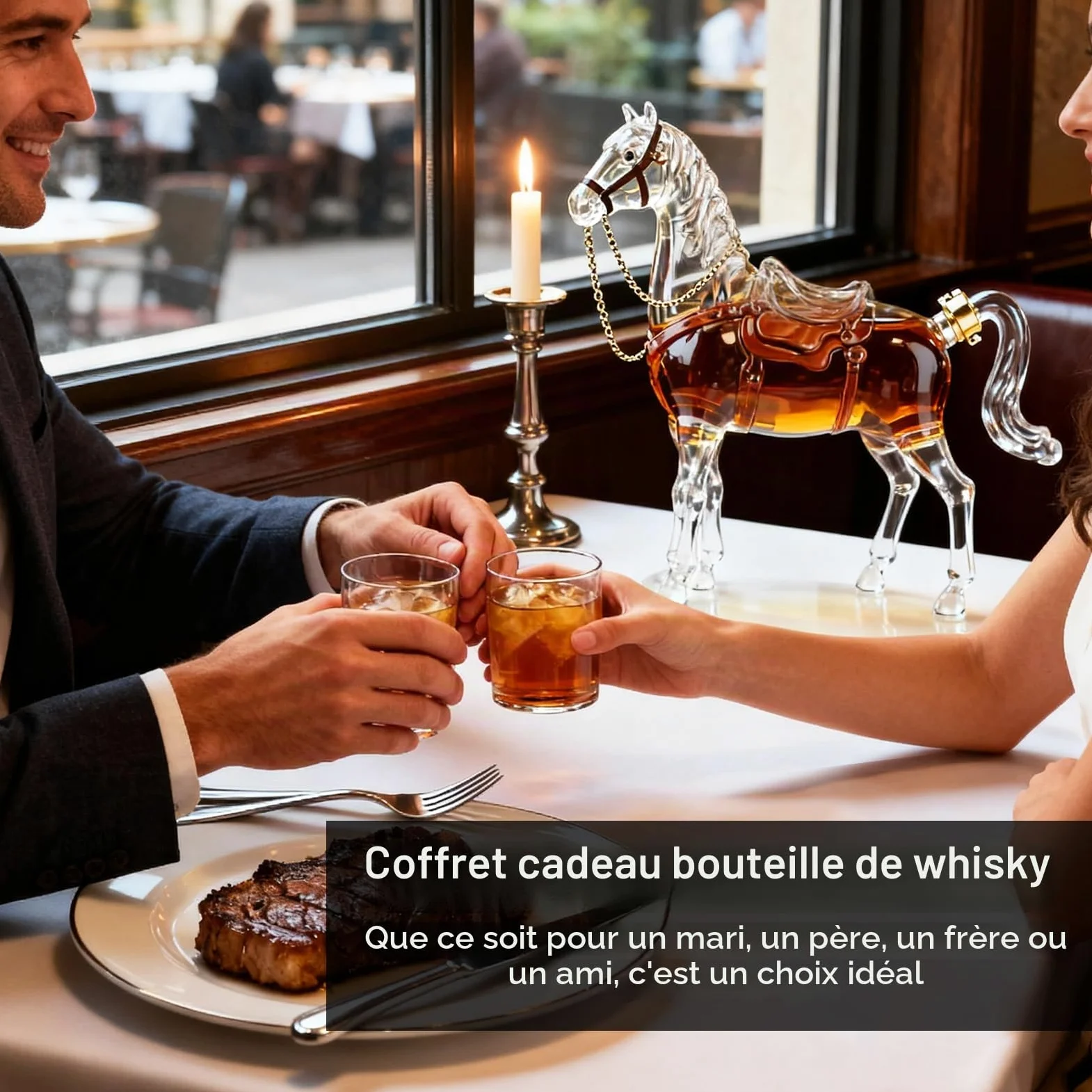 Carafe à Whisky, Coffret Cadeau Whisky Pour Homme Carafe à Whisky En Forme De Cheval Avec 2 Verres à Liqueur Coffret Cadeau Original Pour Homme Papa Mari Petit Ami