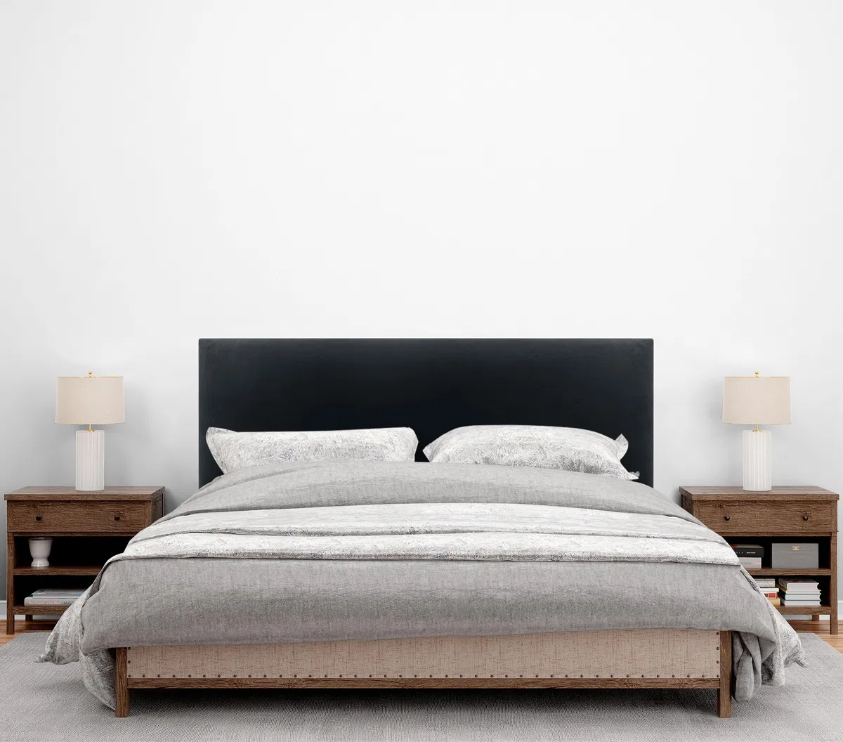 DHOME Tête de Lit en Velours Lisse avec Pieds Haut de Gamme Moderne Tête de Lit Rembourrée Lit Luxe Chambre Capitonnée (Noir, 160cm)