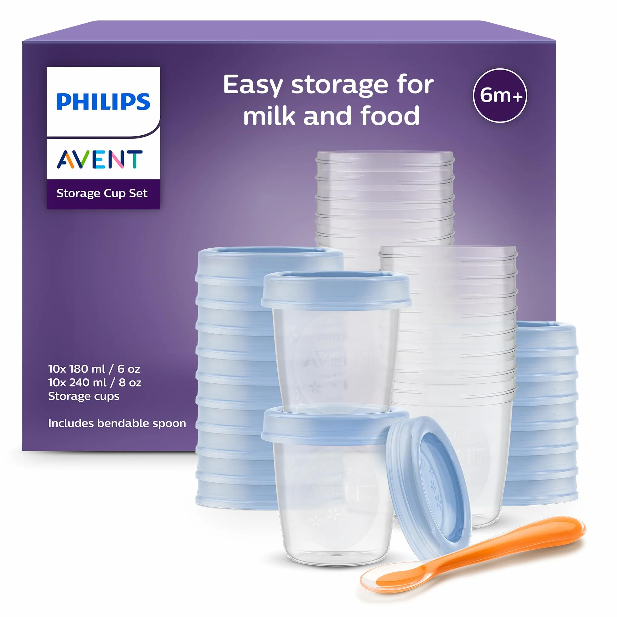Philips Avent SCF721/20 Pots de conservation 180 ml 240 ml avec couvercles cuillère de sevrage