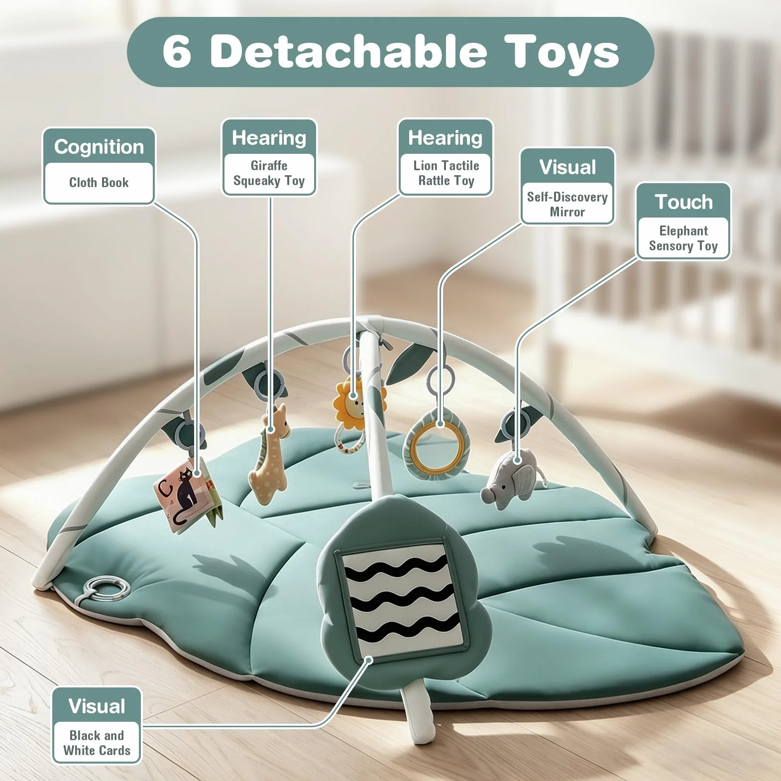 Vanplay Tapis d'Éveil Bébé avec 6 Jouets Amovibles Arche Antidérapant Épaissi Cadeau Nouveau-né