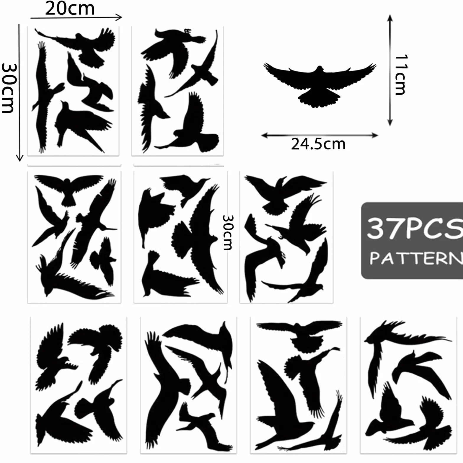 37 autocollants de protection contre les oiseaux en PVC réutilisables statiques anti-choc