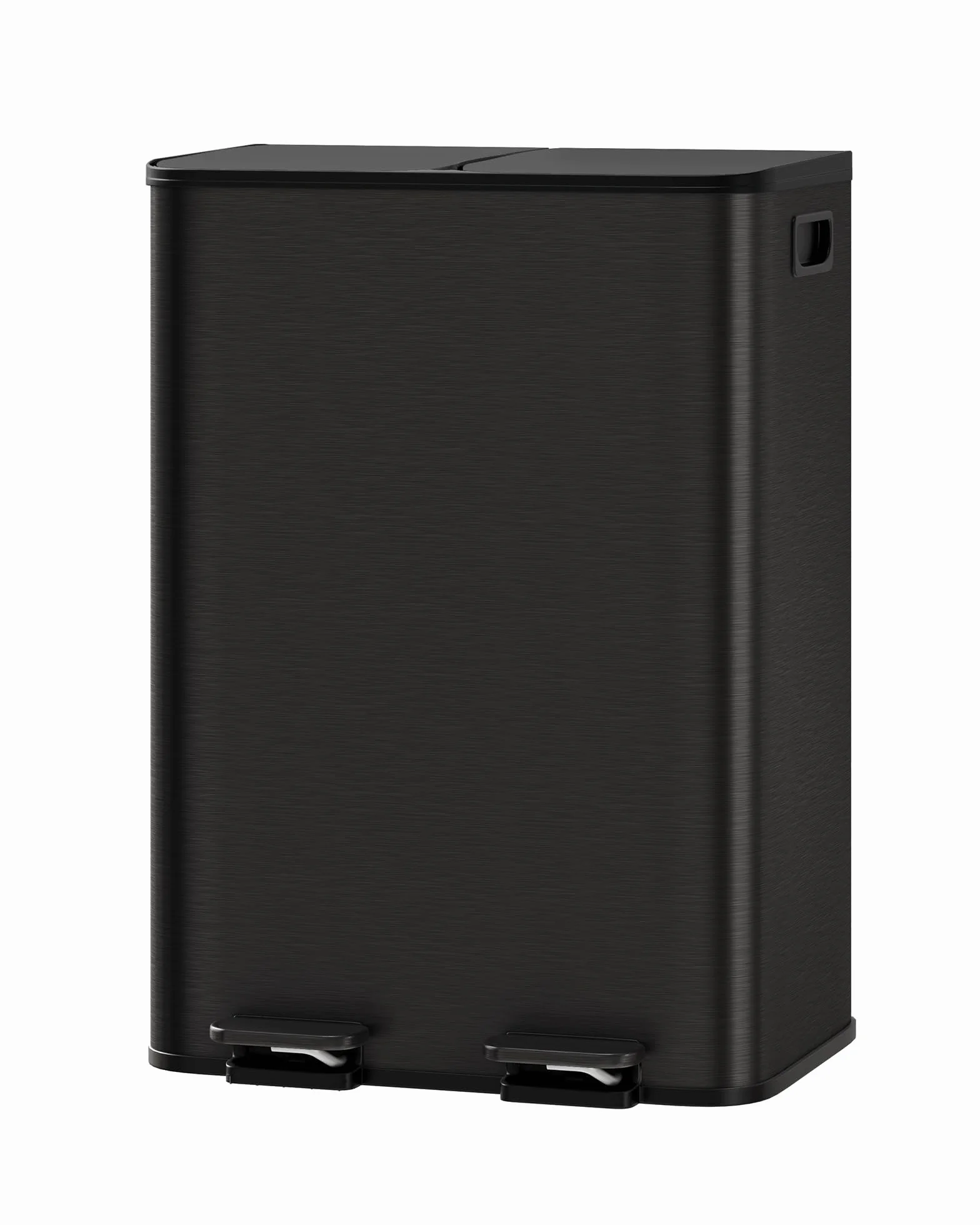 Poubelle cuisine métal 2 compartiments 30 L avec pédales indépendantes couvercle fermeture douce recyclage déchets organiques seaux amovibles Noir mat