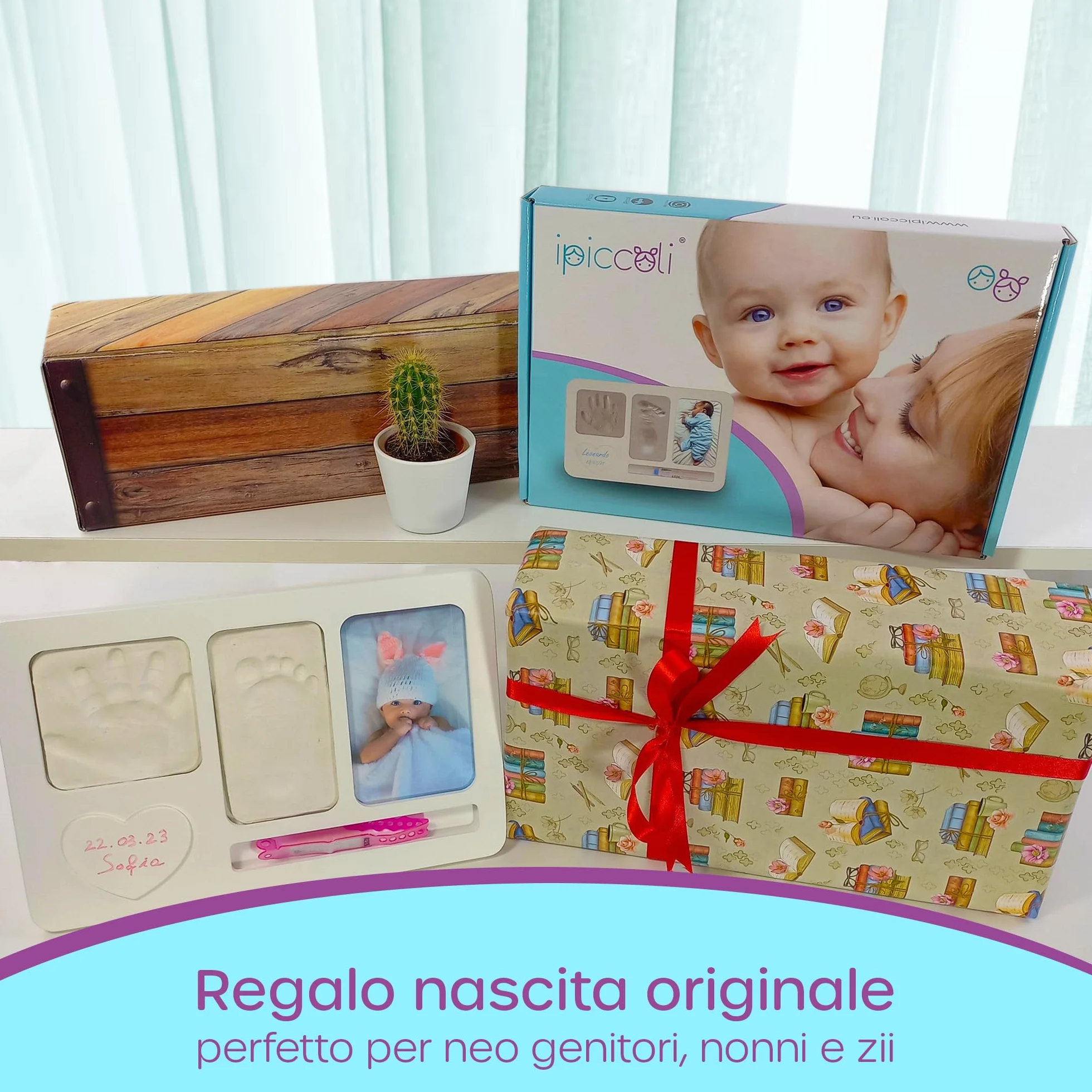 iPiccoli Cadre Empreintes Mains et Pieds Nouveau-né Kit 30x20cm