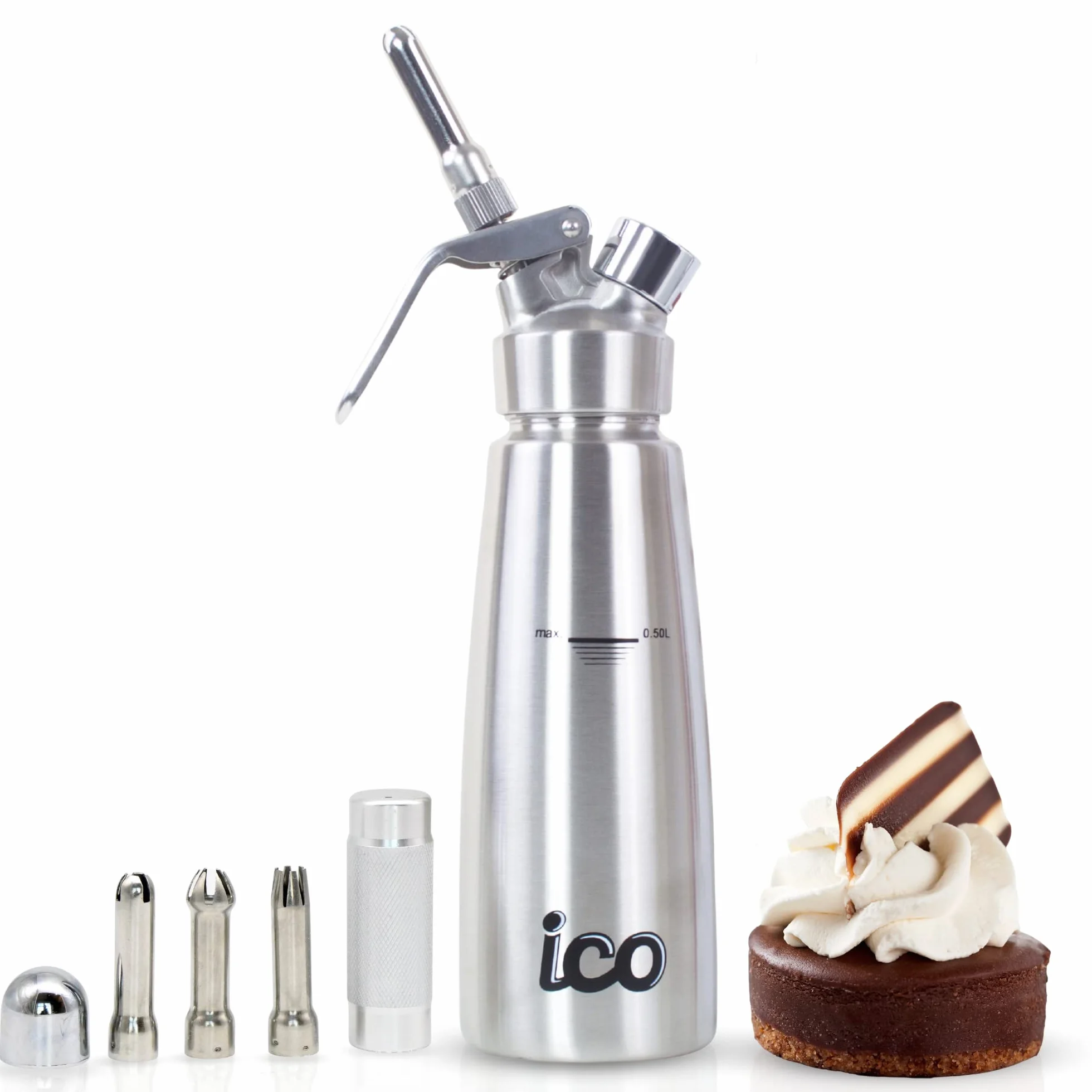 Siphon Chantilly Professionnel 500ml Acier Inoxydable pour Crème Fouettée Compatible Cartouches N2O