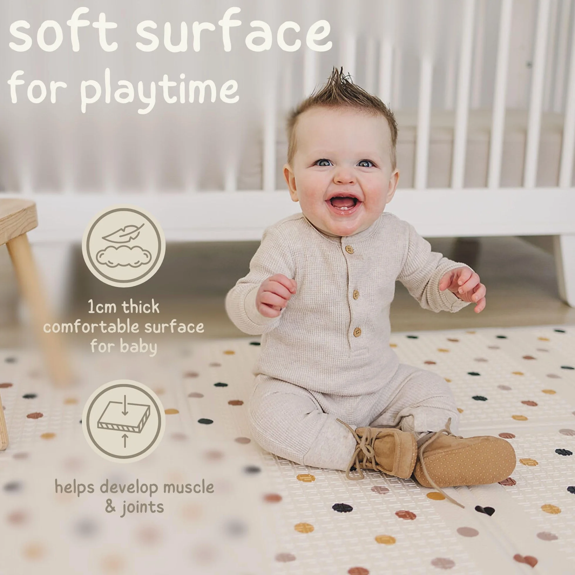 Bubba Bear Tapis d'éveil XXL en Mousse Pliable Réversible 200x150 cm Beige pour Bébé