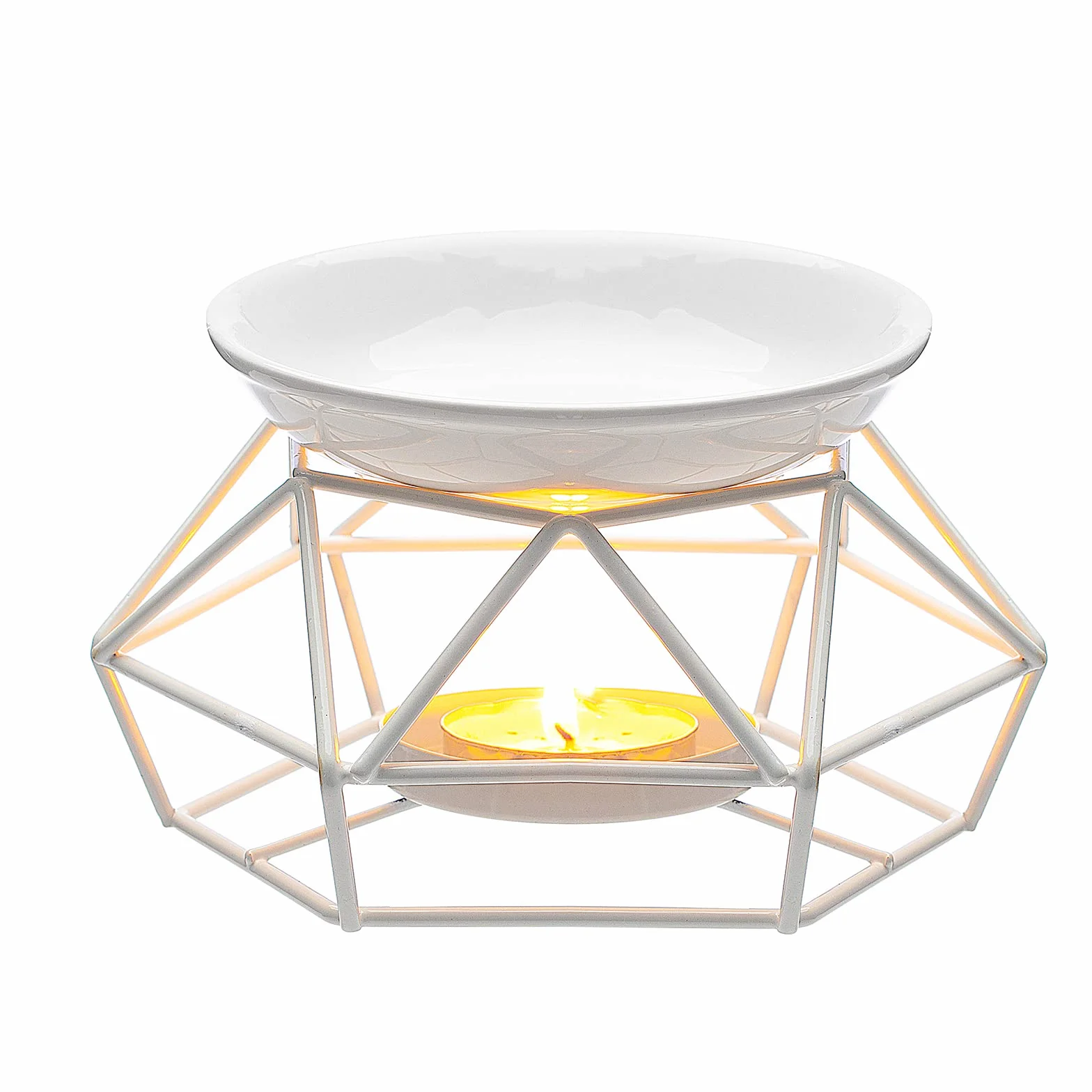 Lampe à Bougie Parfumée Métal Support Bougie Chauffe-Plat Blanc