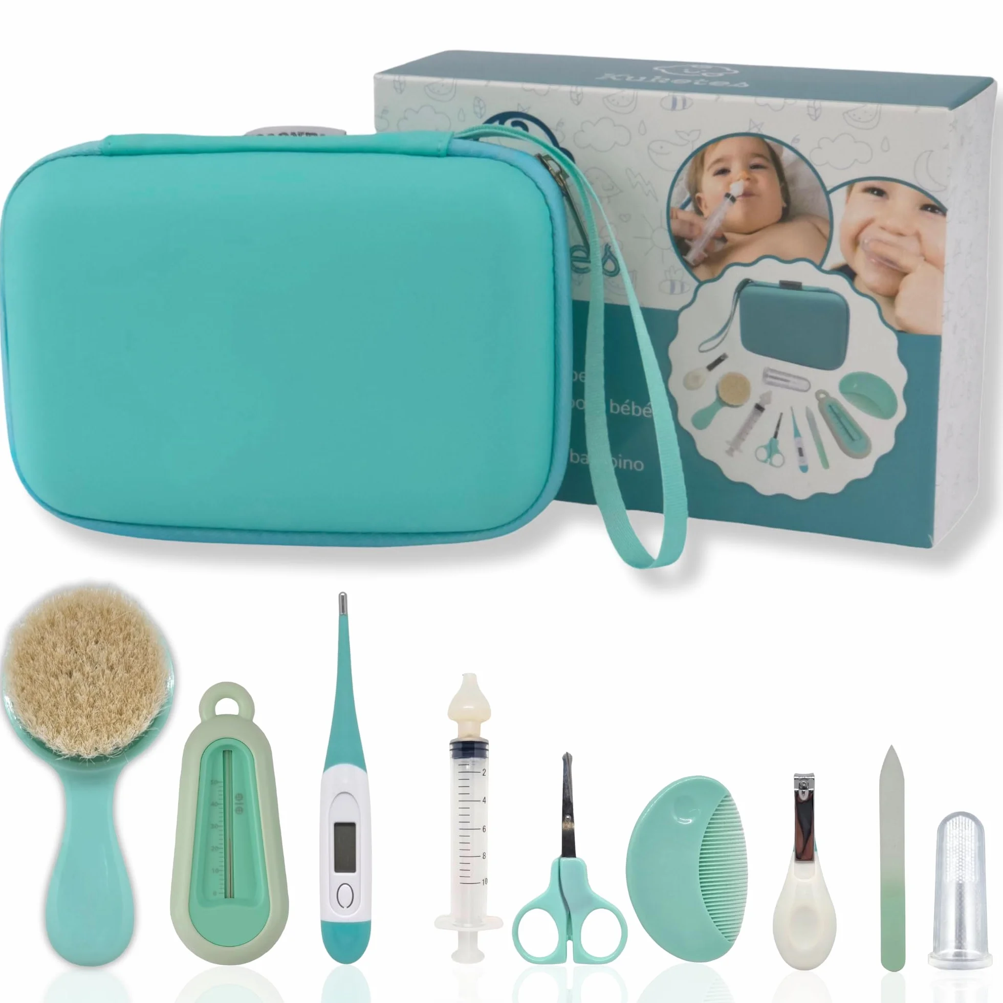 Set de soins pour bébé nouveau-né kit hygiène complet avec coupe-ongles ciseaux thermomètre brosse peigne