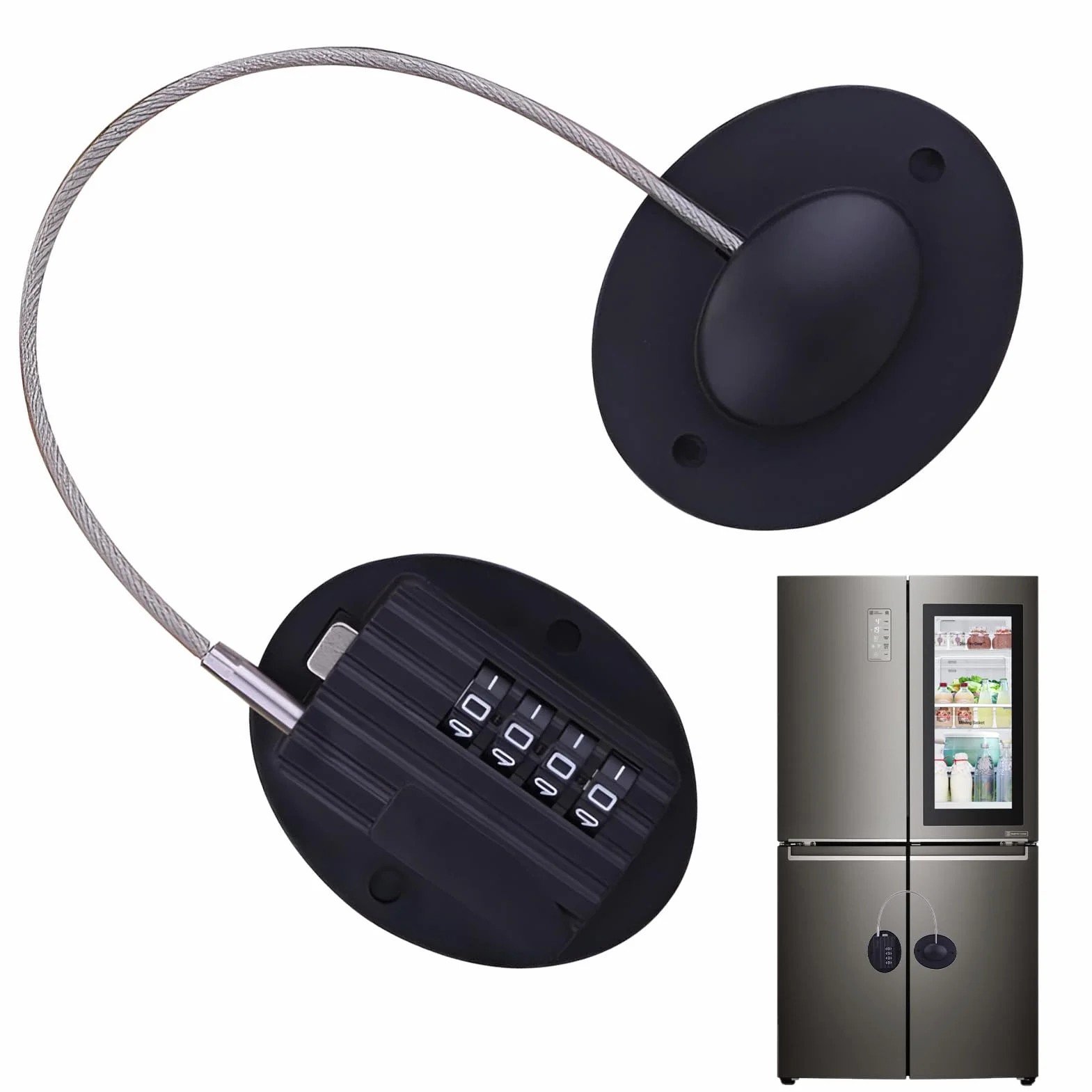 Serrure de Porte de Réfrigérateur pour Sécurité Enfant avec Code à 4 Chiffres, Cadenas Frigo Noir