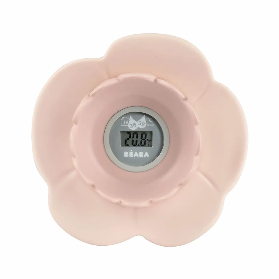 Béaba Thermomètre de bain Lotus Digital Multifonctions Prise température pièce et bain Forme Fleur Old Pink