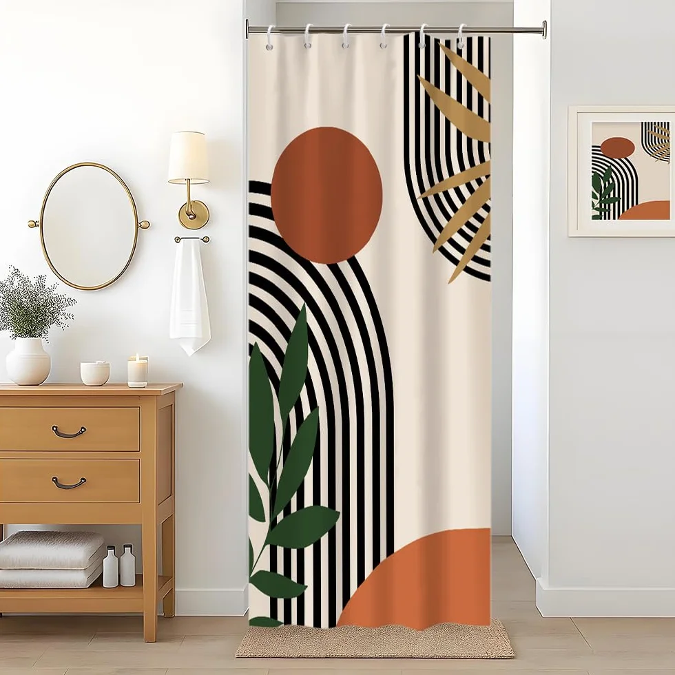 Rideau Douche Anti Moisissure Terracotta 90x180cm Tissu Lavable Orange Boheme Imperméable Salle de Bain avec 6 Crochets
